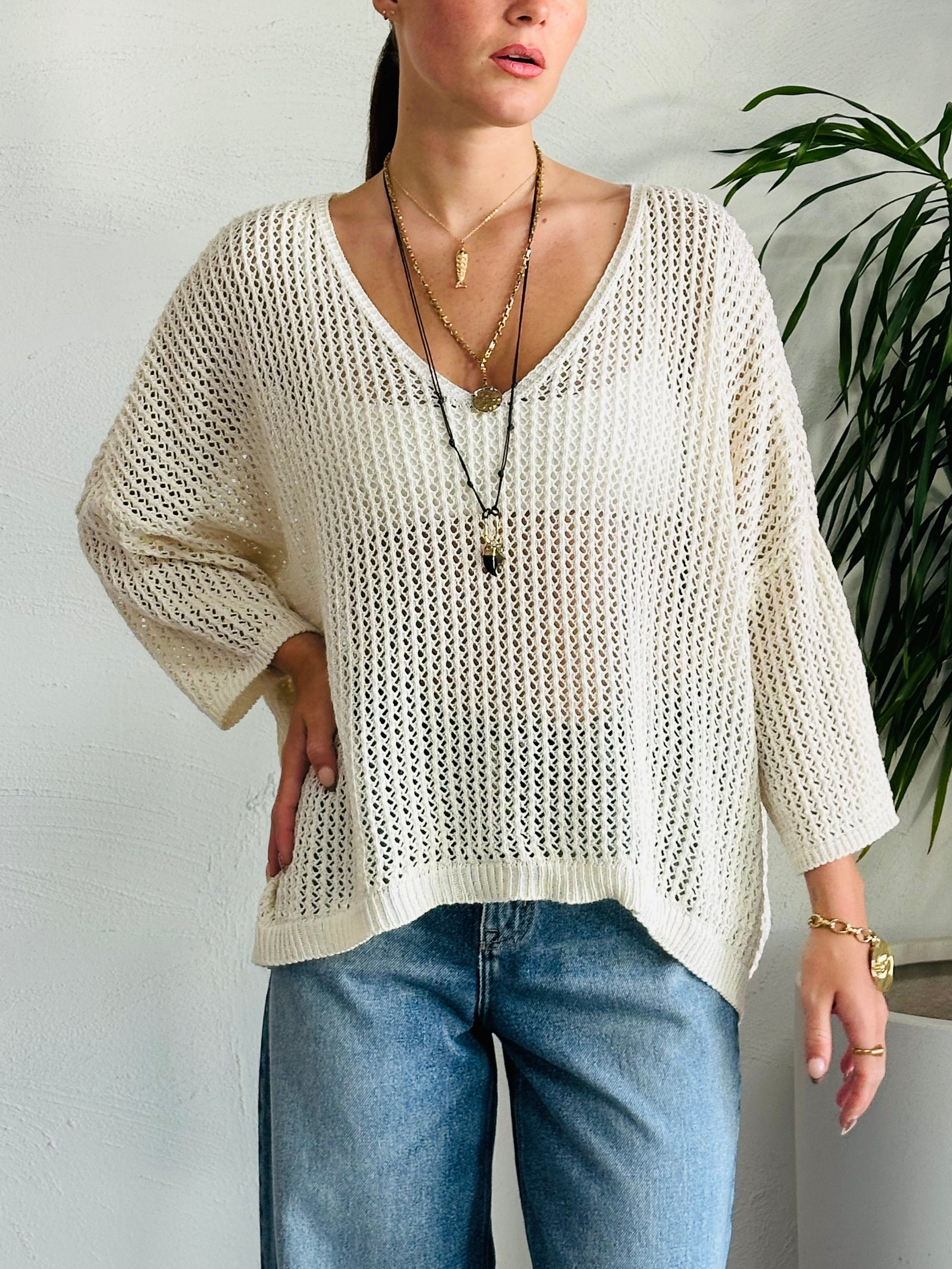 Cotton Lattice Knit - Natural