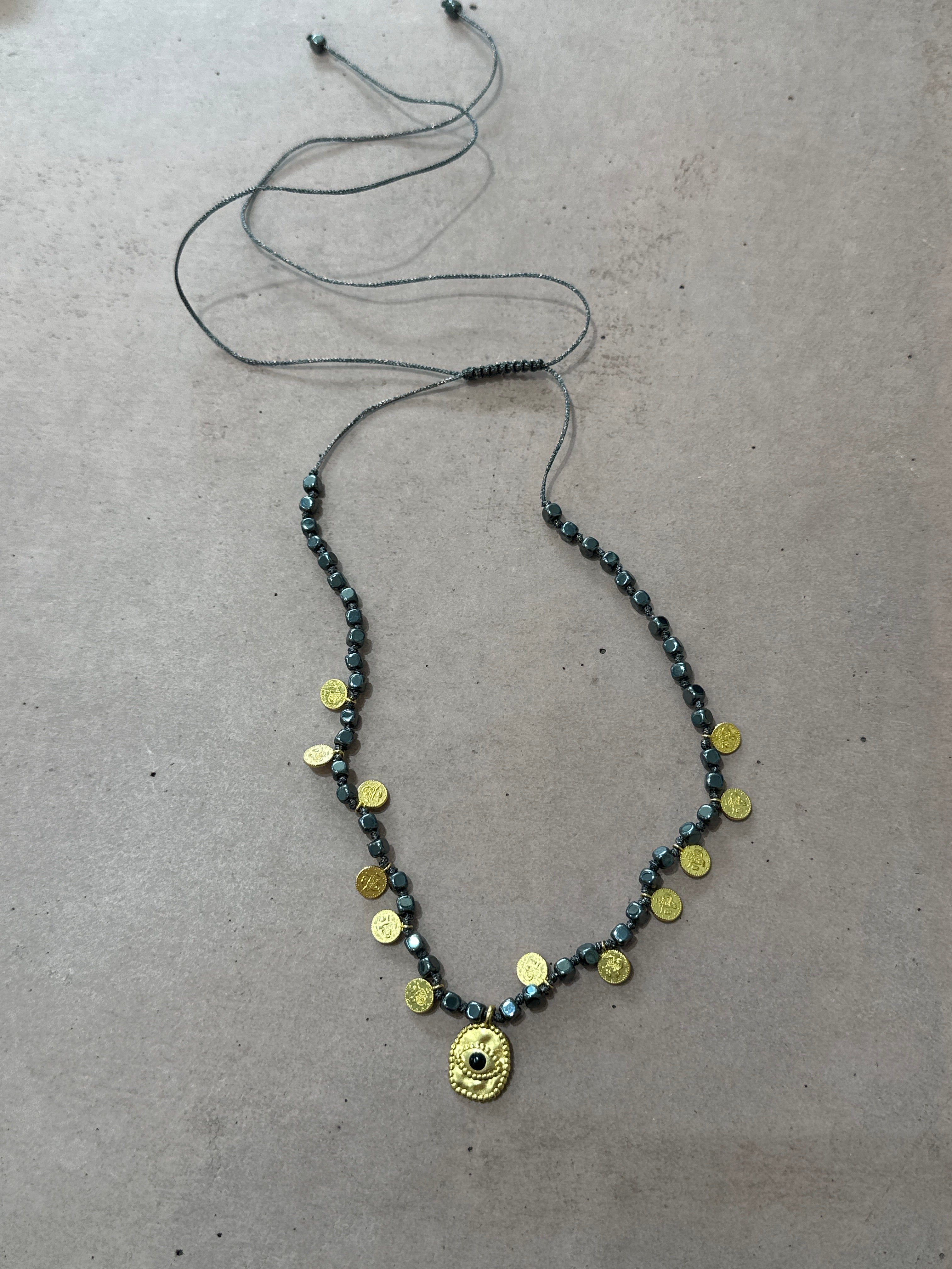 Chocker Charm / Black hematite beaded necklace