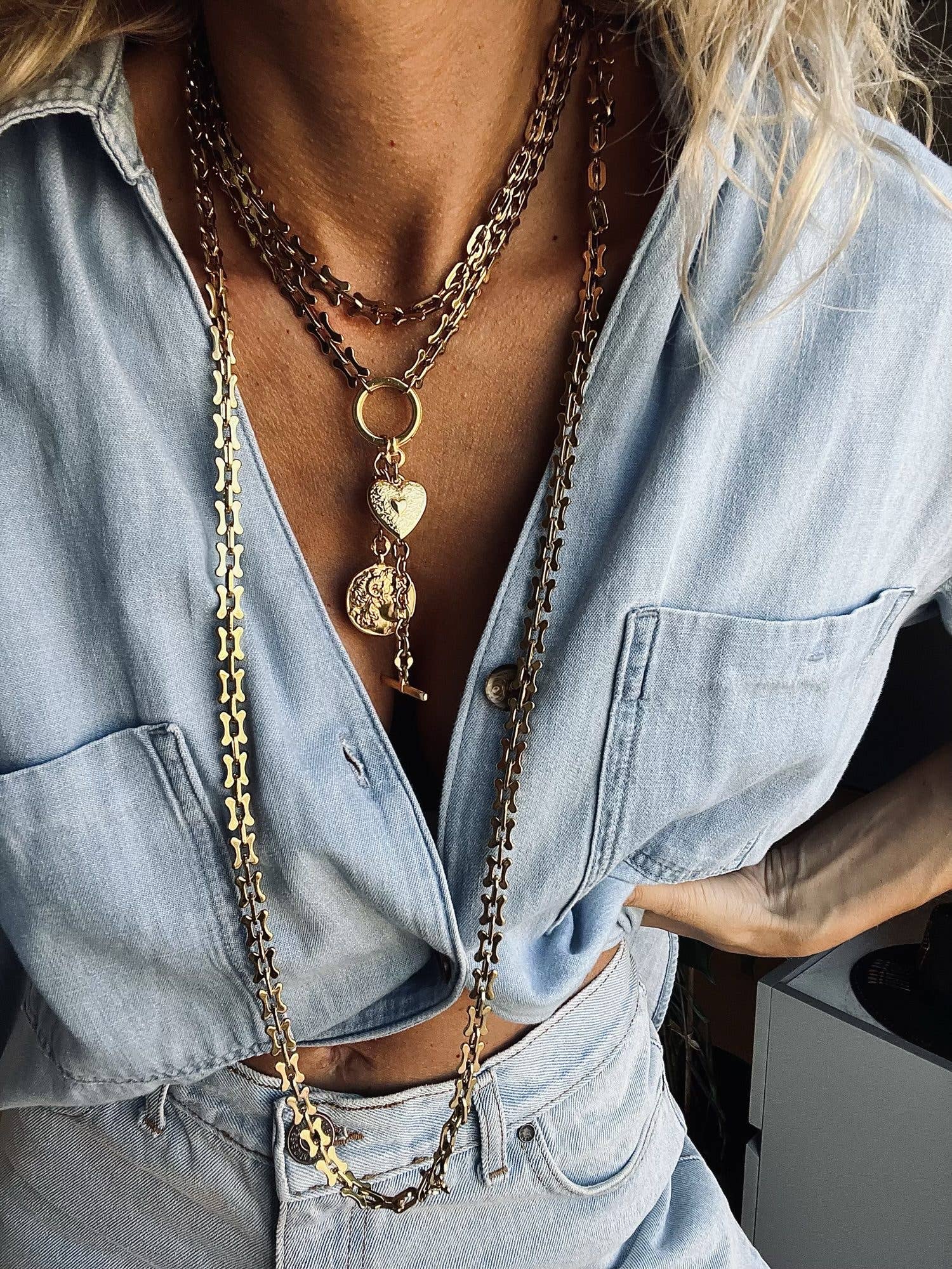 Gold Charm Lariat And Long Necklace: Lariat Necklace