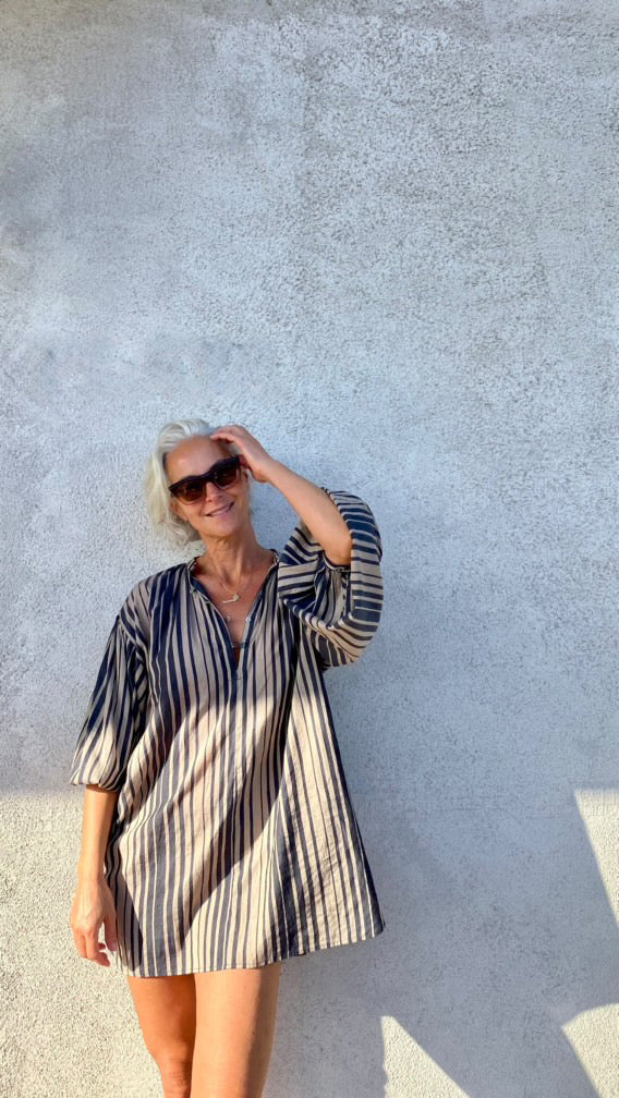 Stripe Love Love Mini Linen Dress