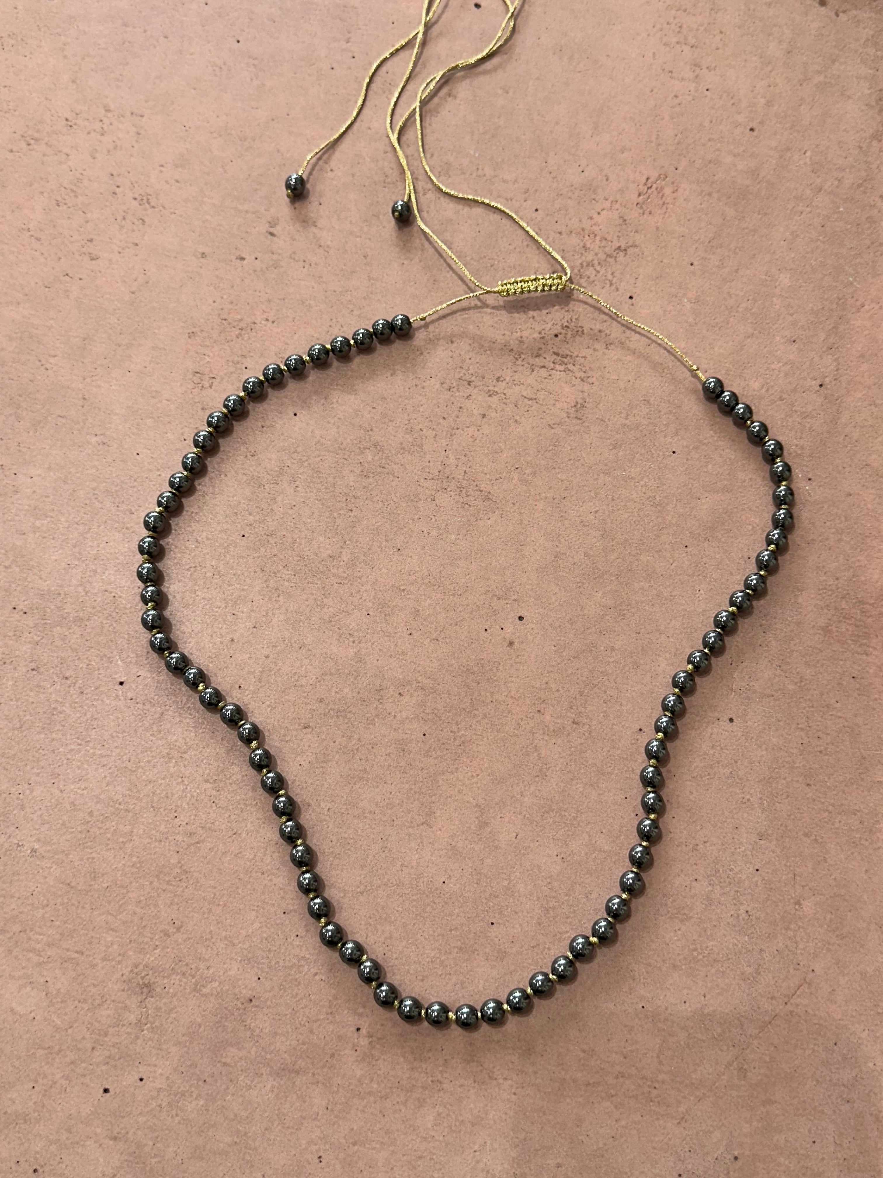 Long Black hematite beaded necklace