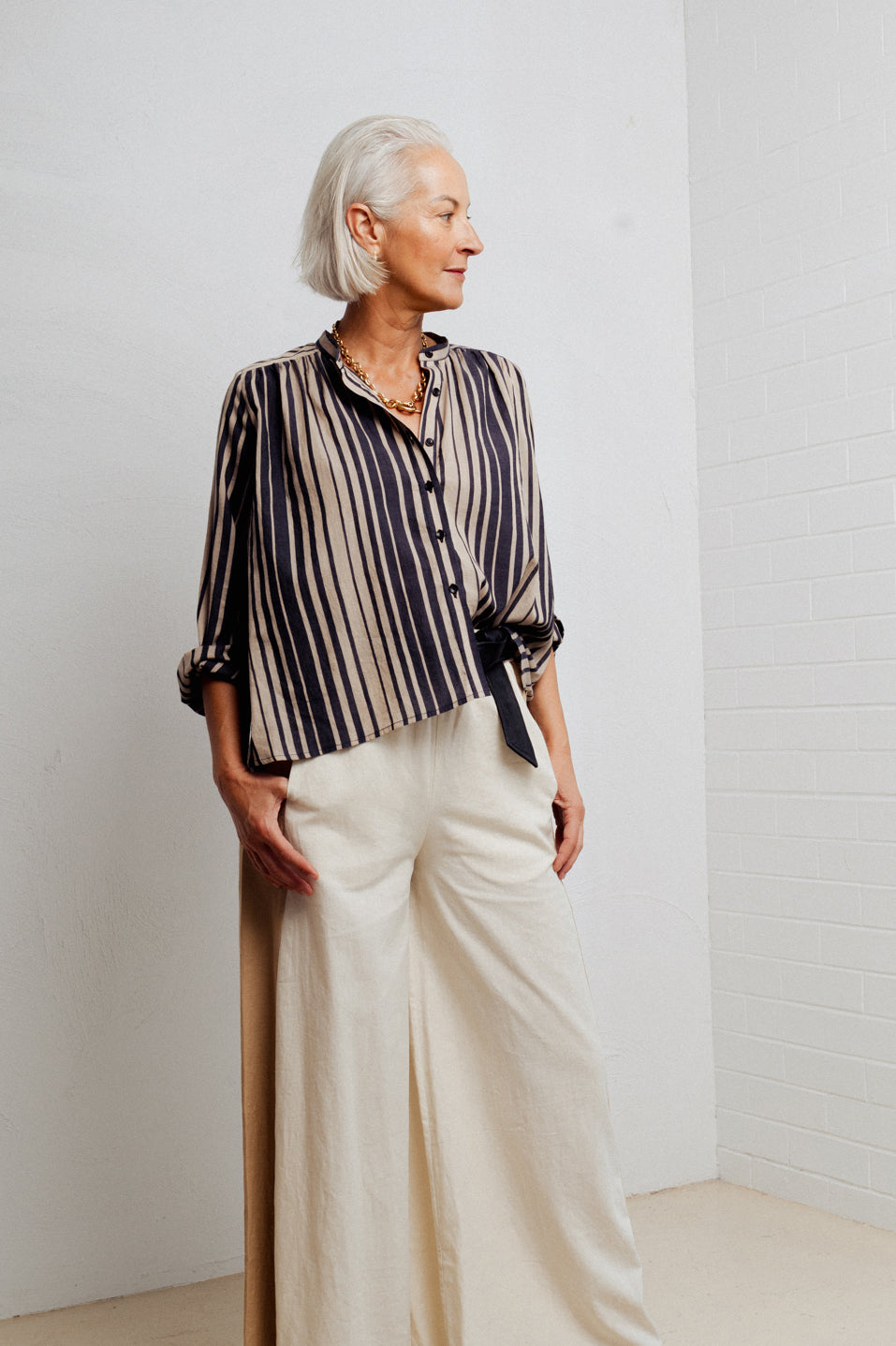 Luxe Tux Wide Leg Palazzo Pant Cream