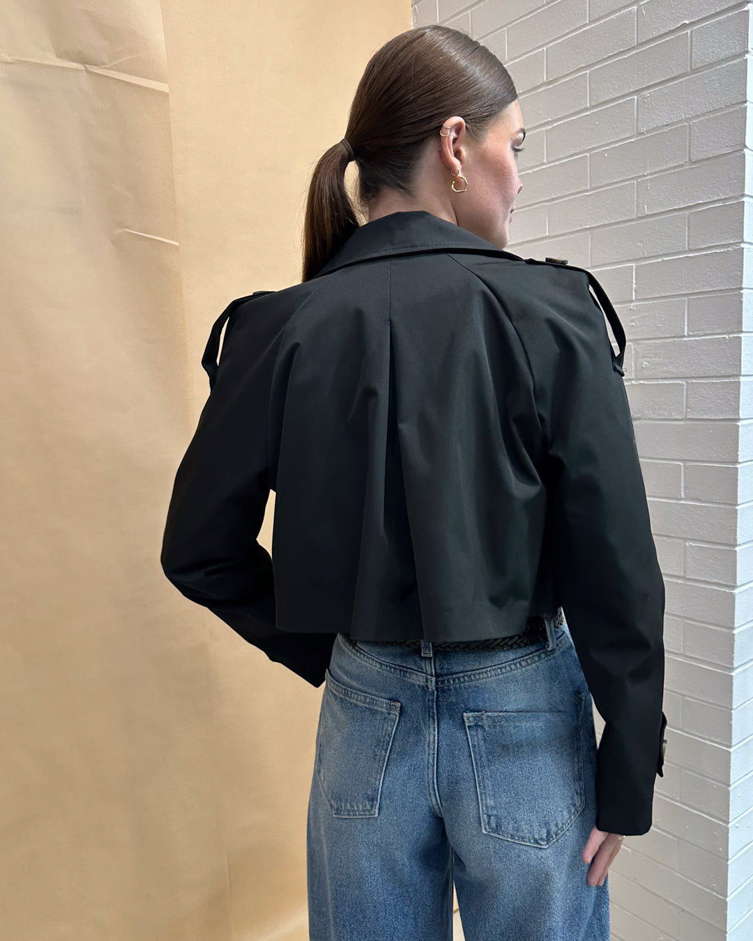 Crop Trench Coat - Black