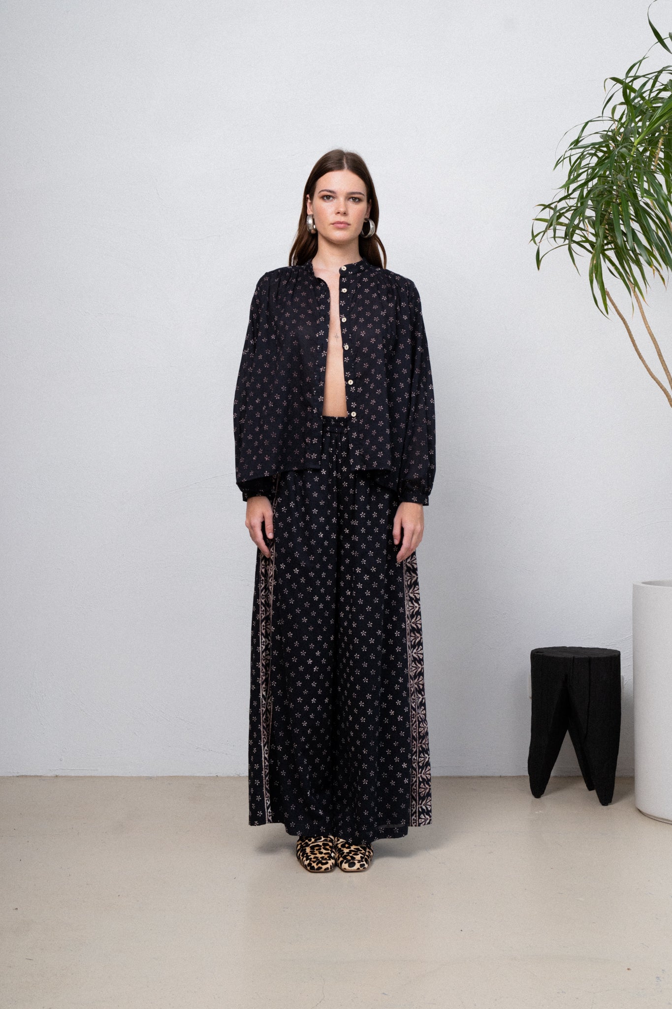 Folk Petals Resort Black Organic Cotton Pant Fully lined