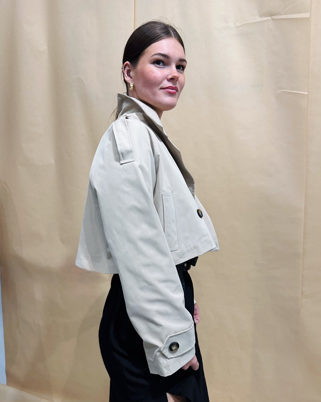 Crop Trench Coat - Bone