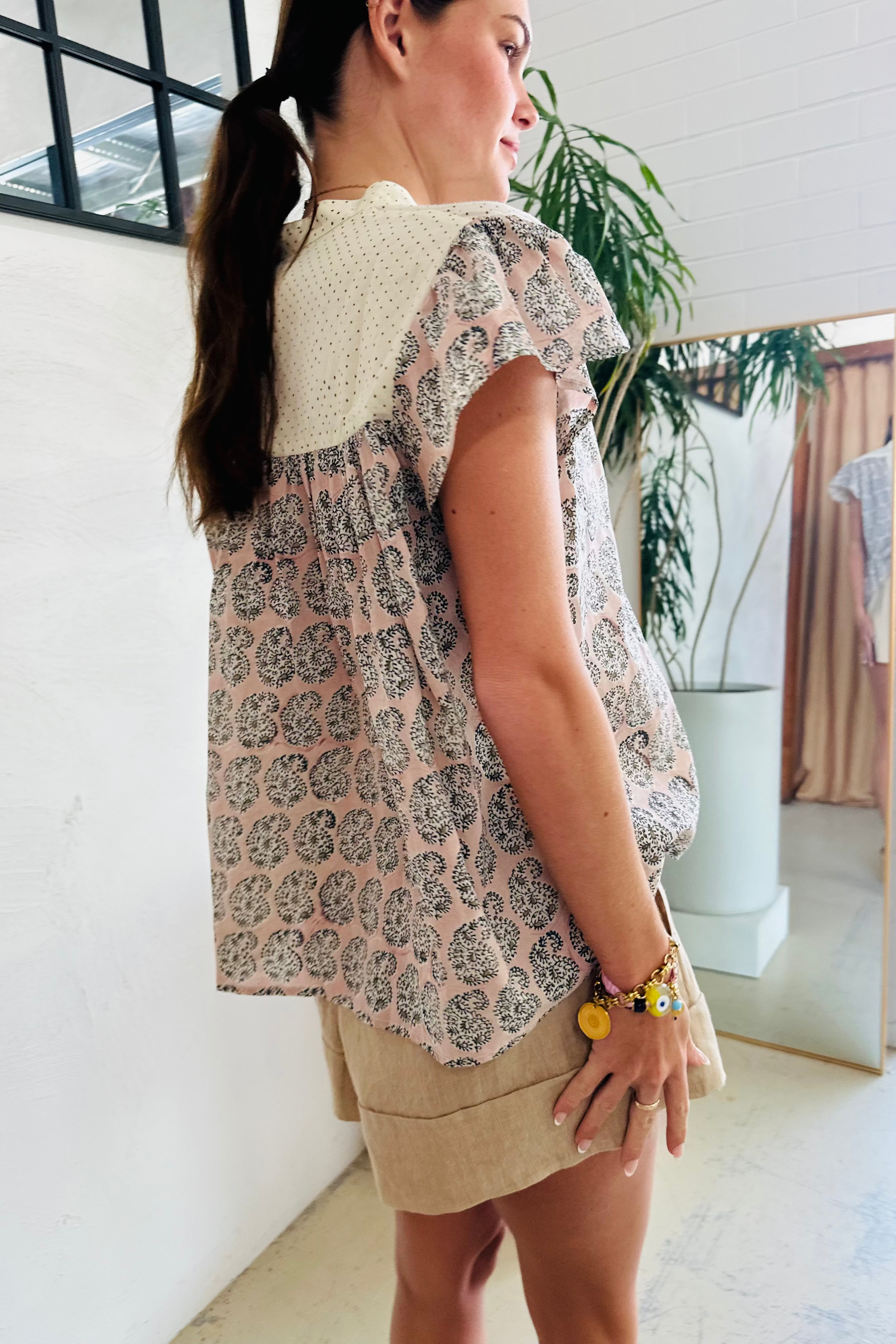 Frill Polka Paisley Organic Cotton Blouse