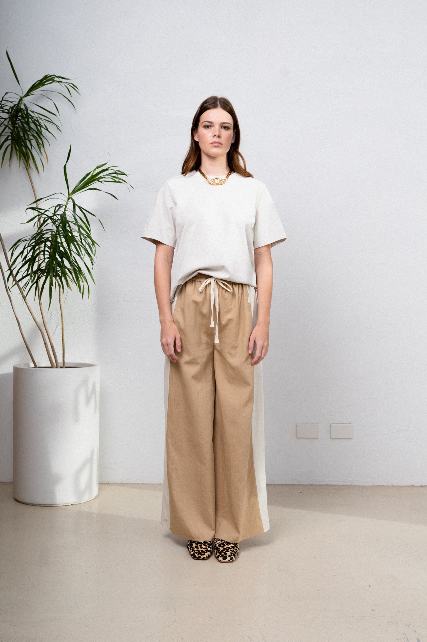 Luxe Tux Wide Leg Palazzo Pant Tan