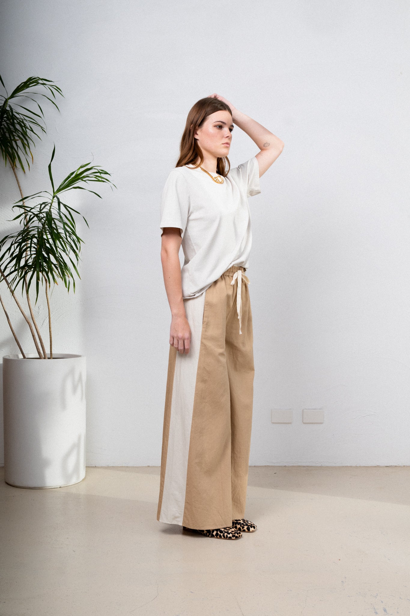 Luxe Tux Wide Leg Palazzo Pant Tan