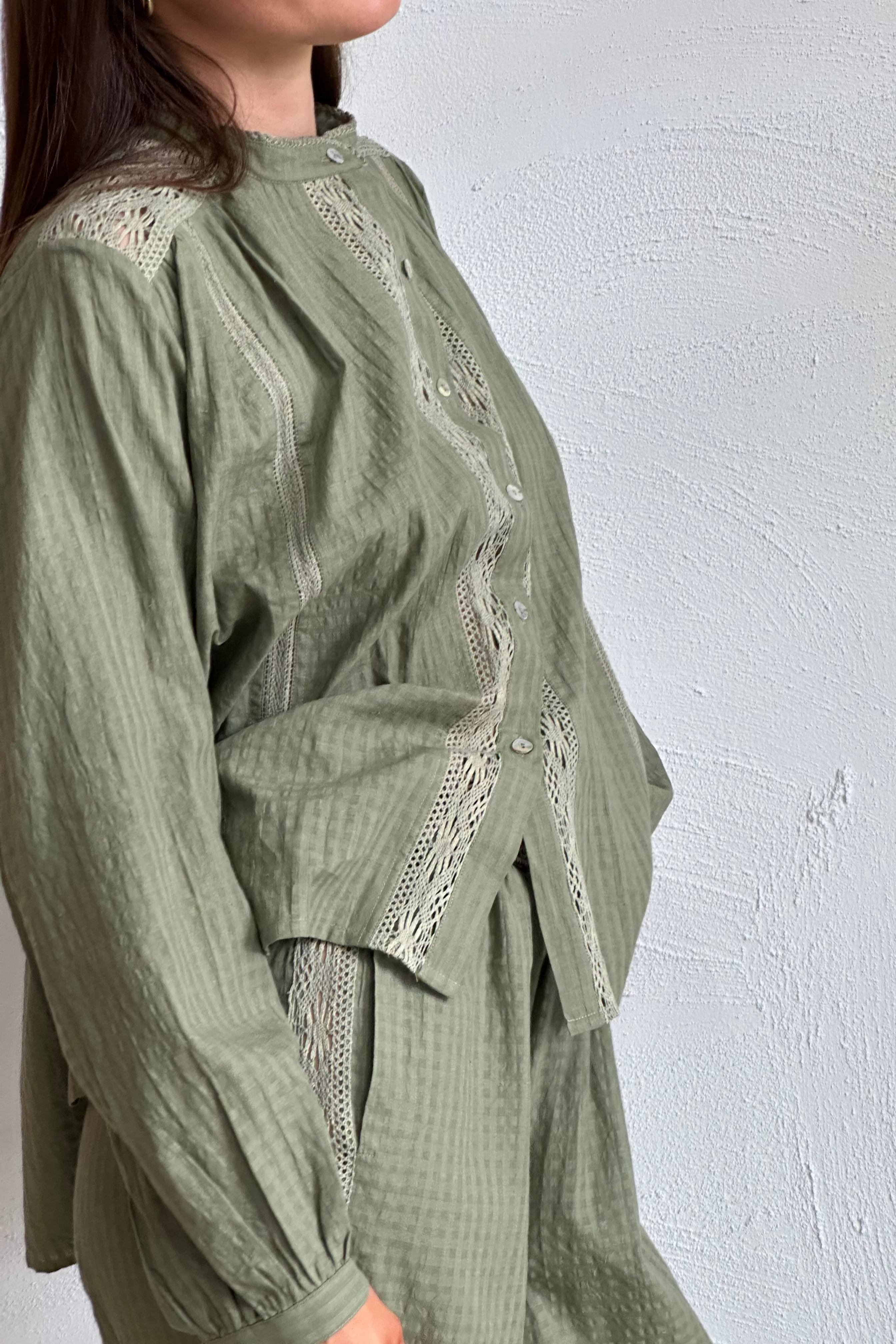 Olive Check Lucy Organic Cotton Blouse
