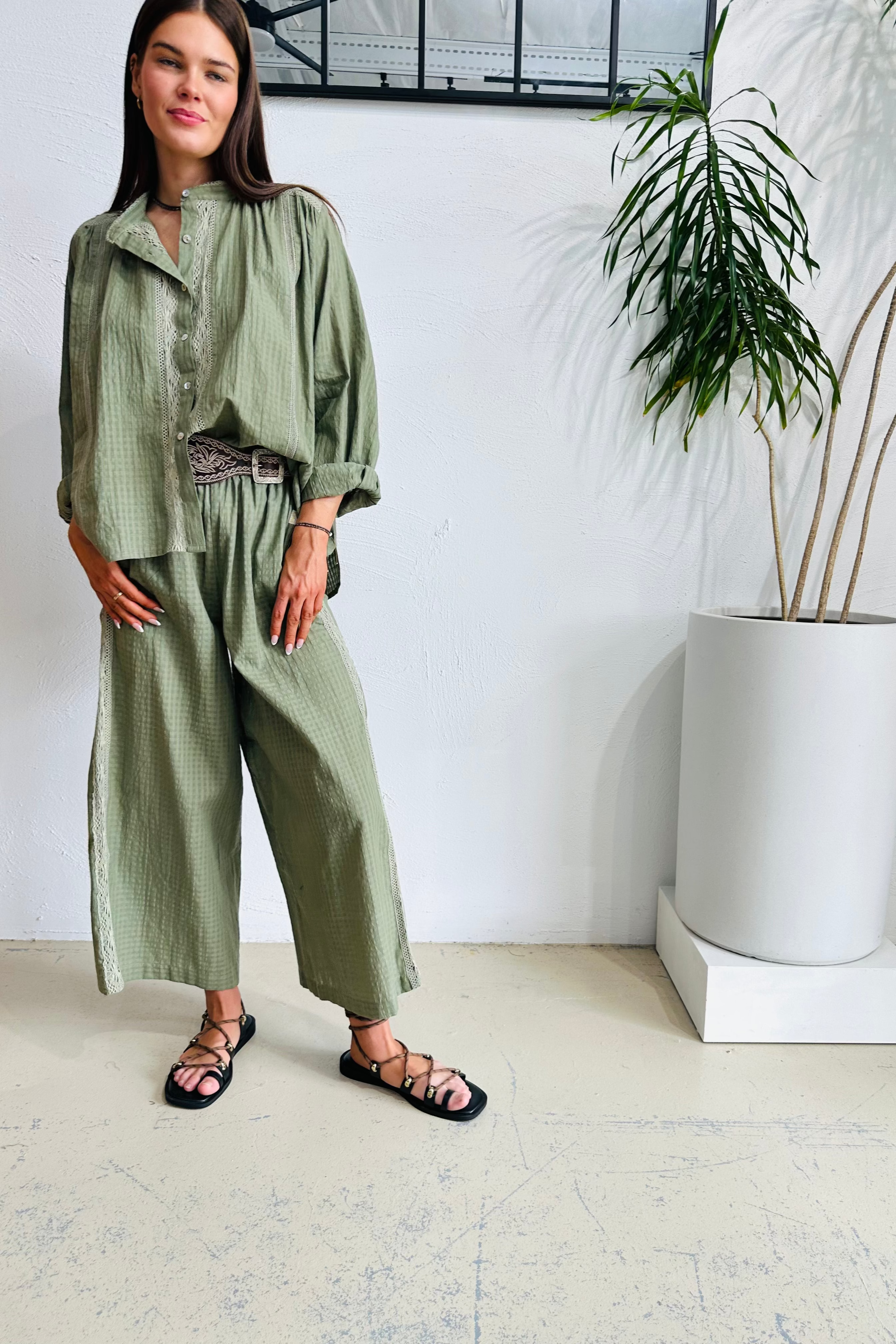 Olive Check Lucy Organic Cotton Blouse