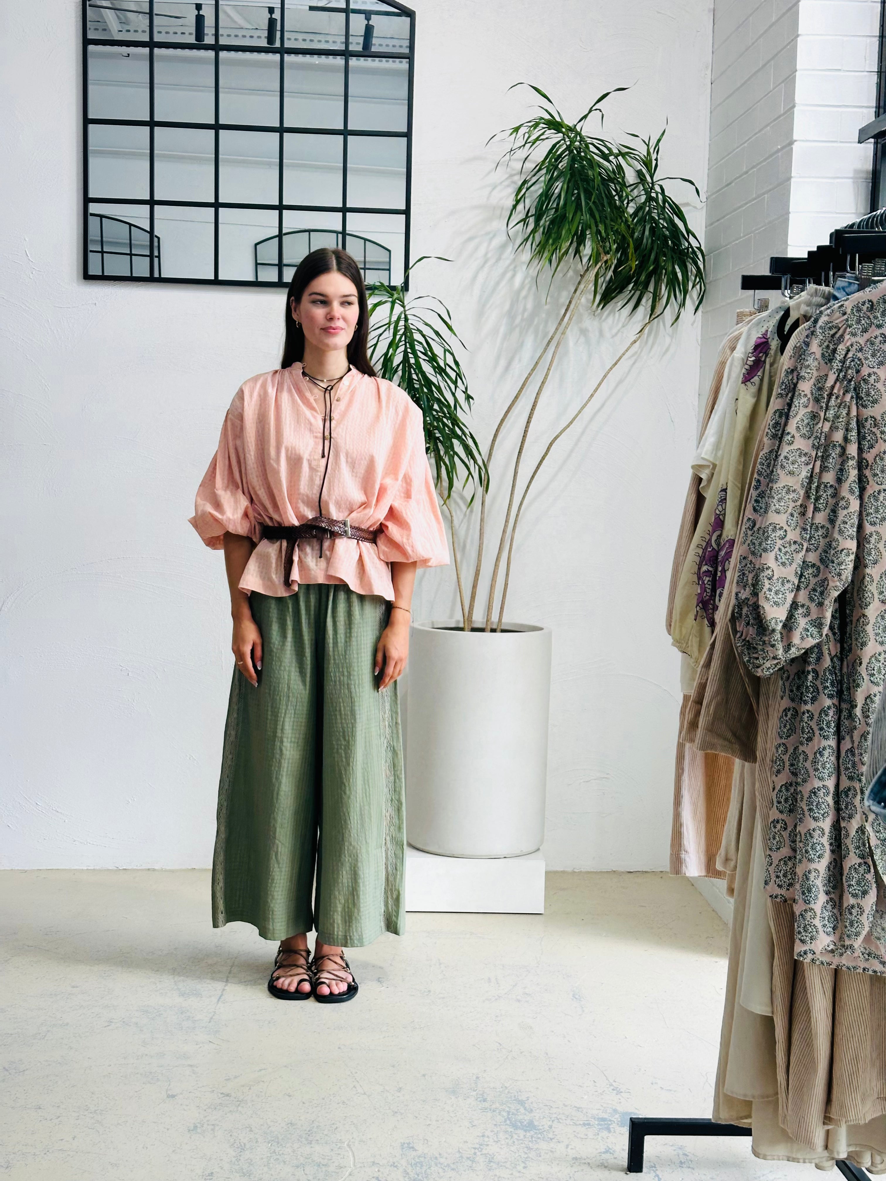 Olive Luxe Lace Palazzo Pant