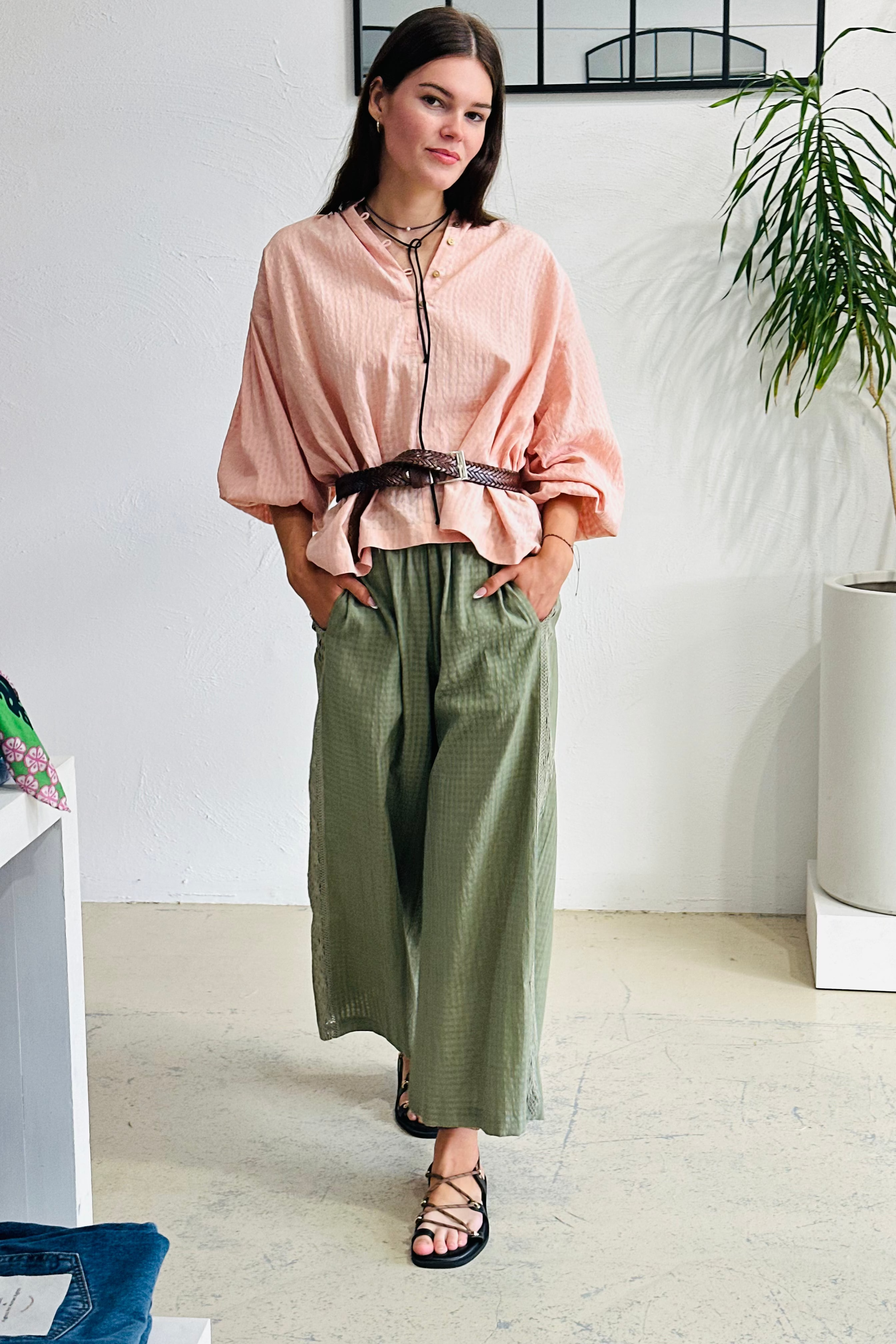 Olive Luxe Lace Palazzo Pant