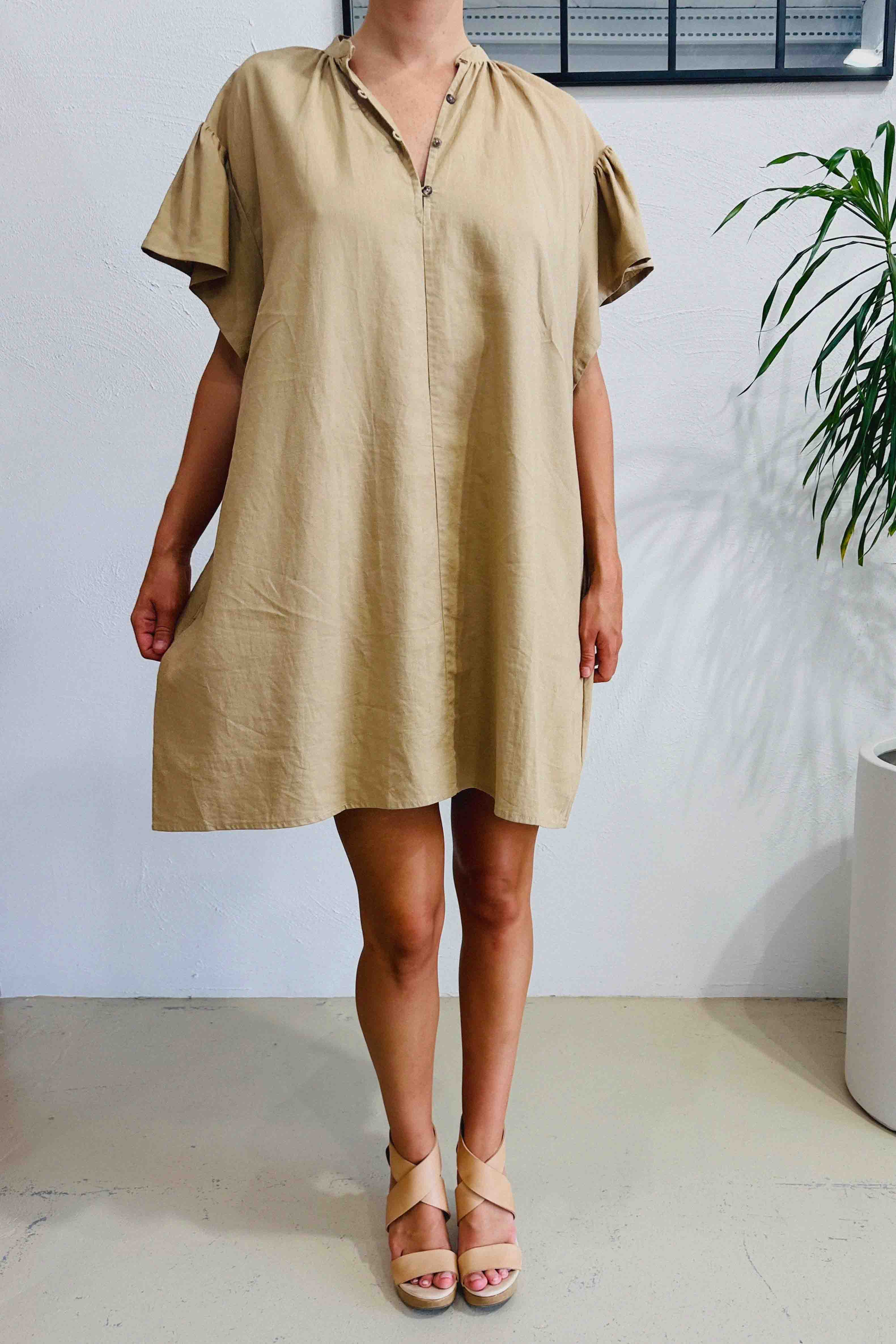Love Love Mini Linen Dress Tan