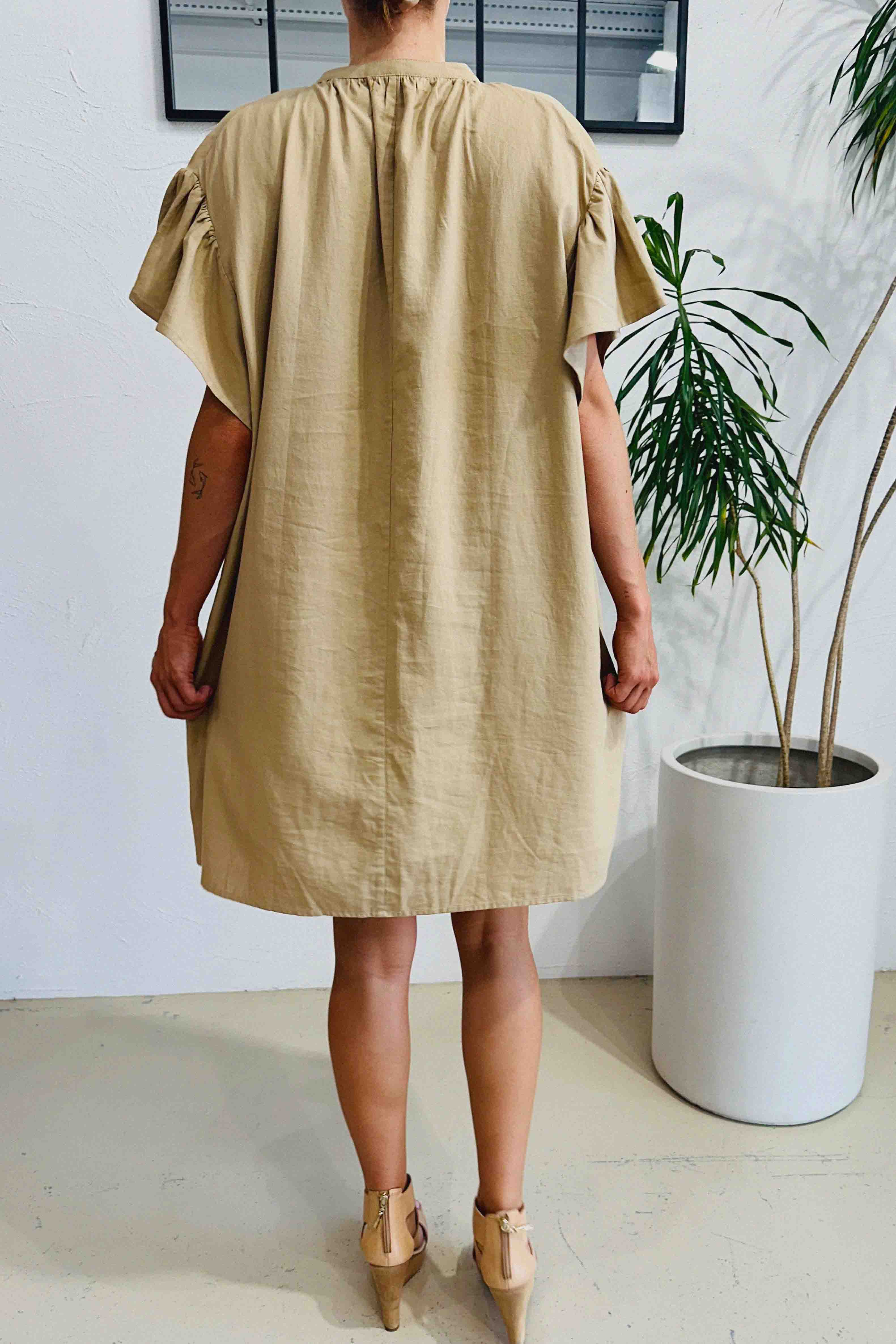 Love Love Mini Linen Dress Tan