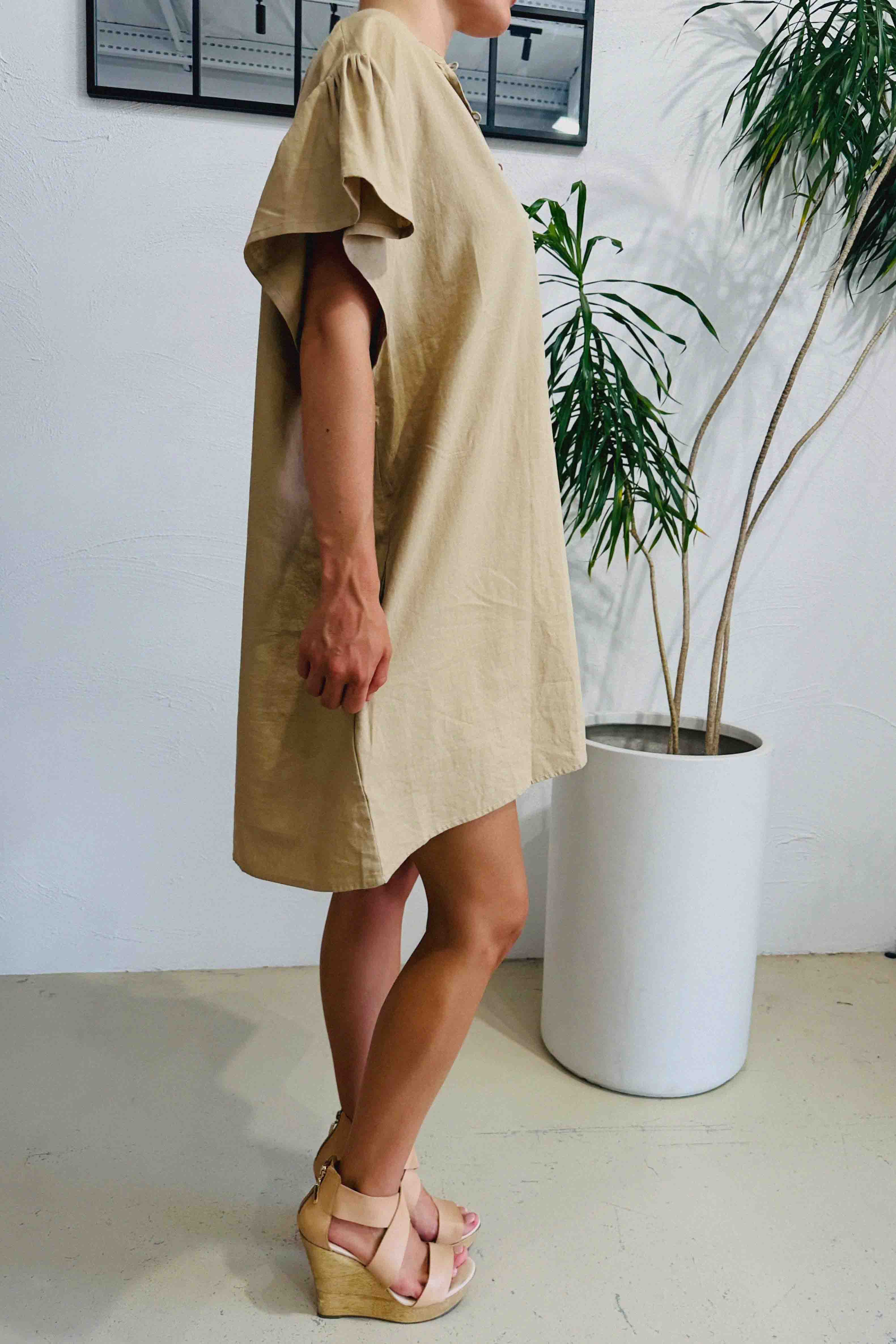 Love Love Mini Linen Dress Tan
