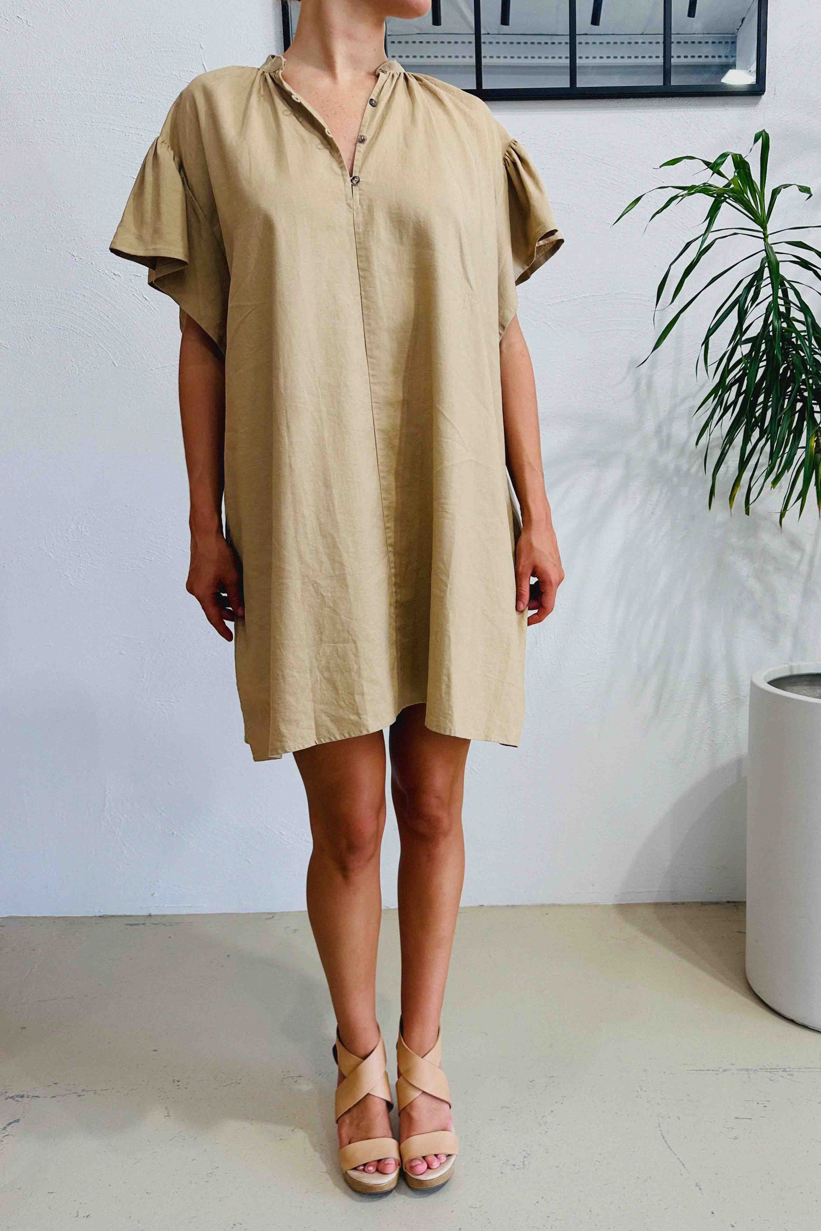 Love Love Mini Linen Dress Tan