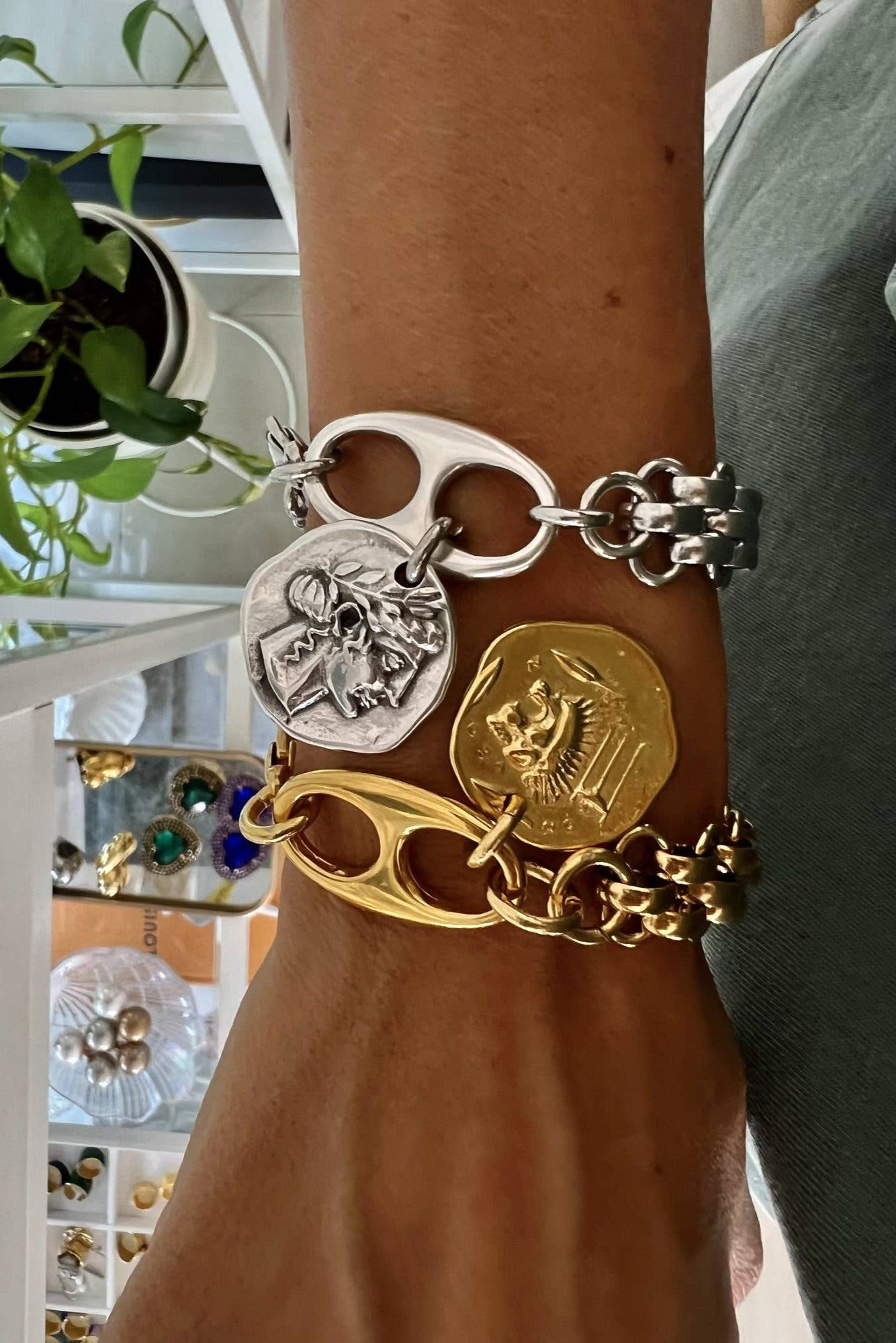 Silver Coins Chunky Bracelet
