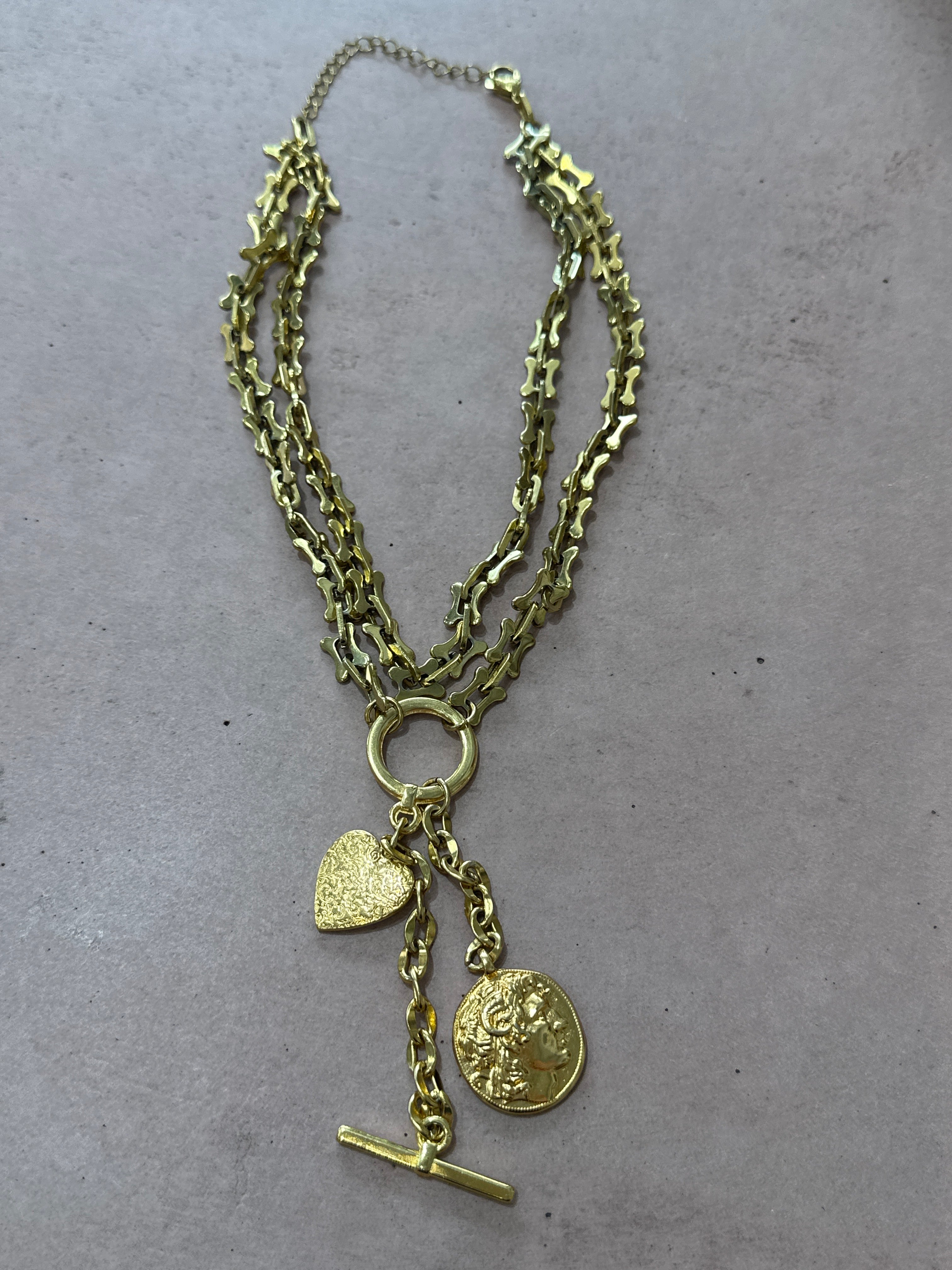 Gold Charm Lariat And Long Necklace: Lariat Necklace