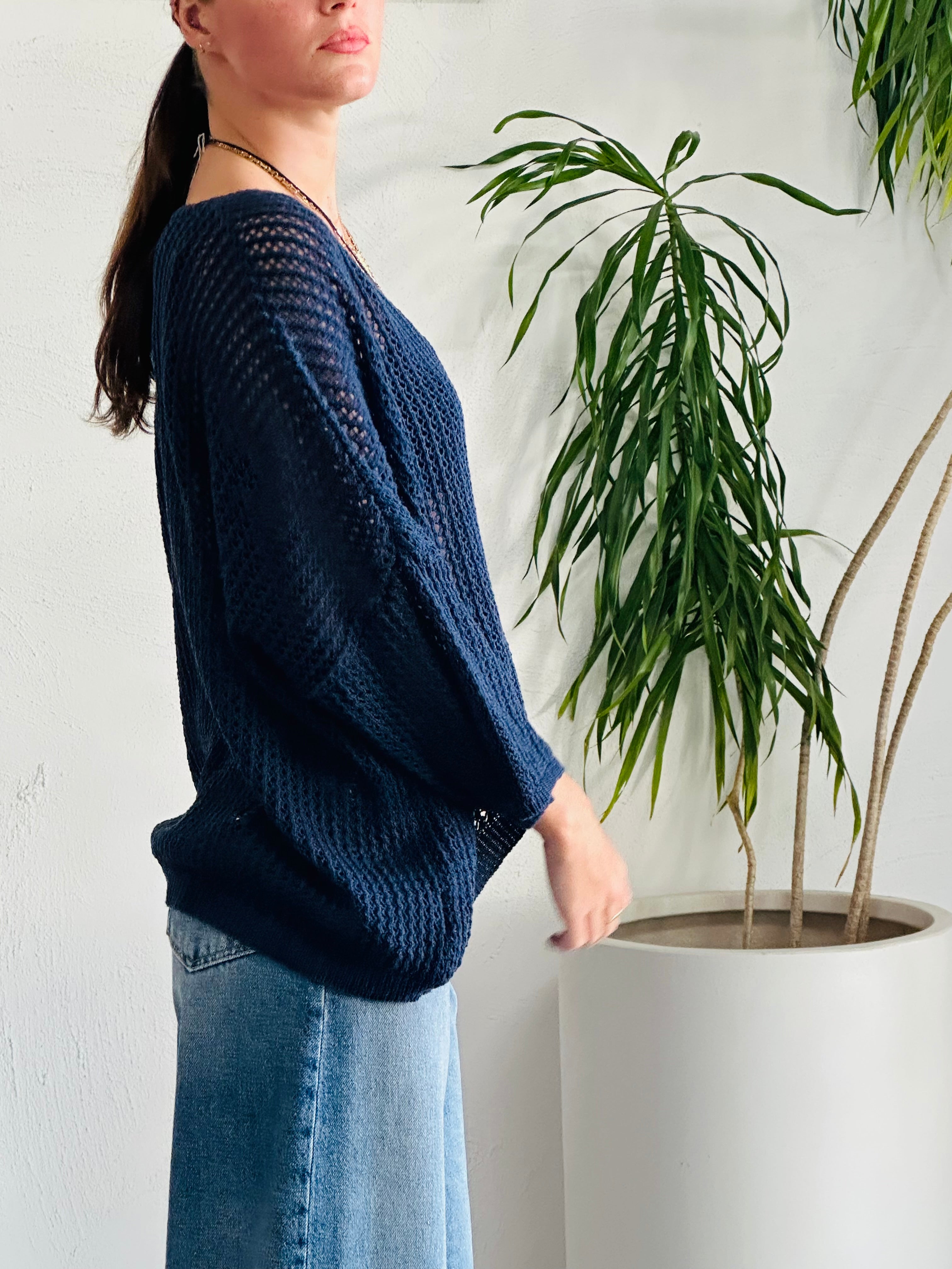 Cotton Lattice Knit - Navy