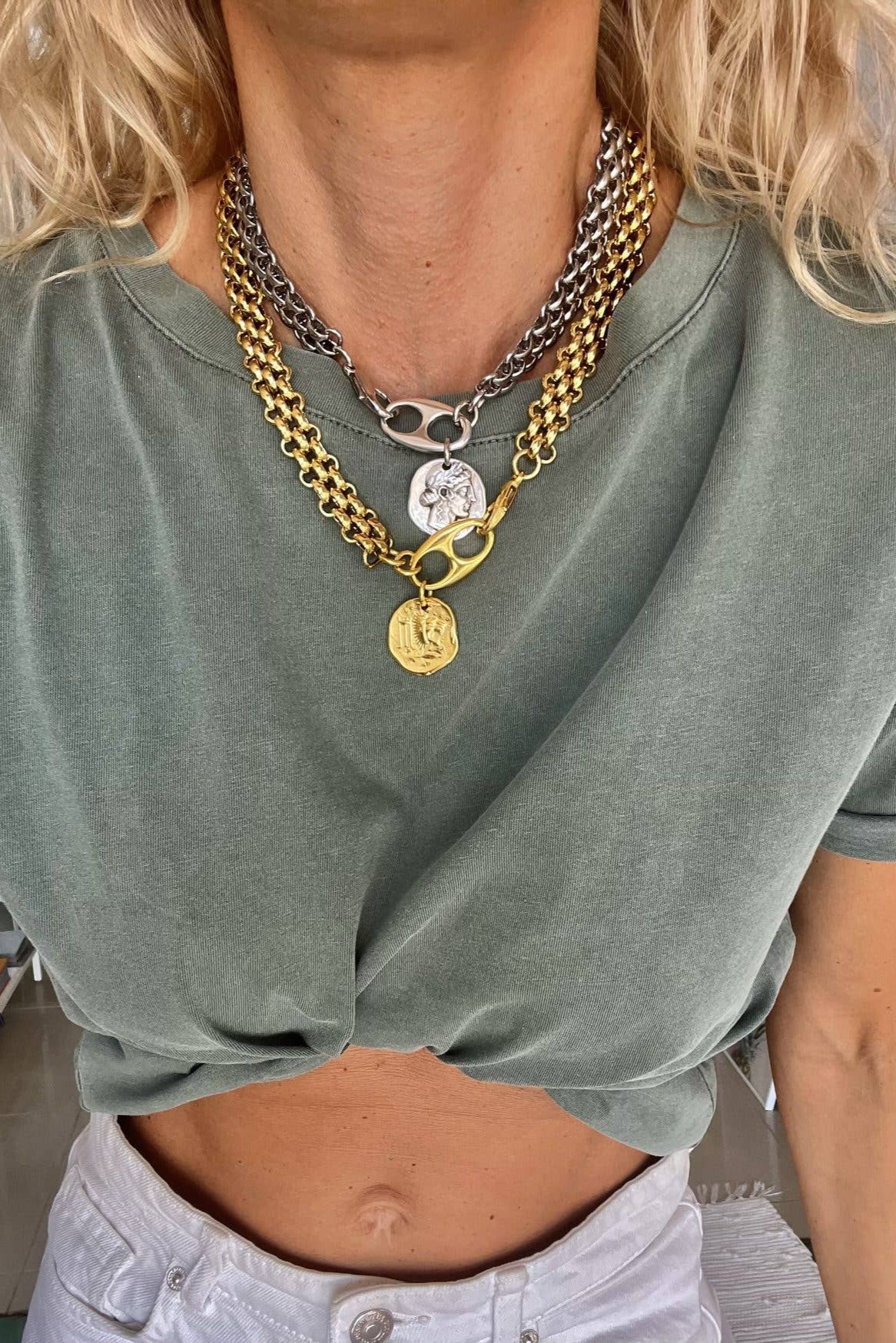 Silver Lucky Coin Statement Necklace