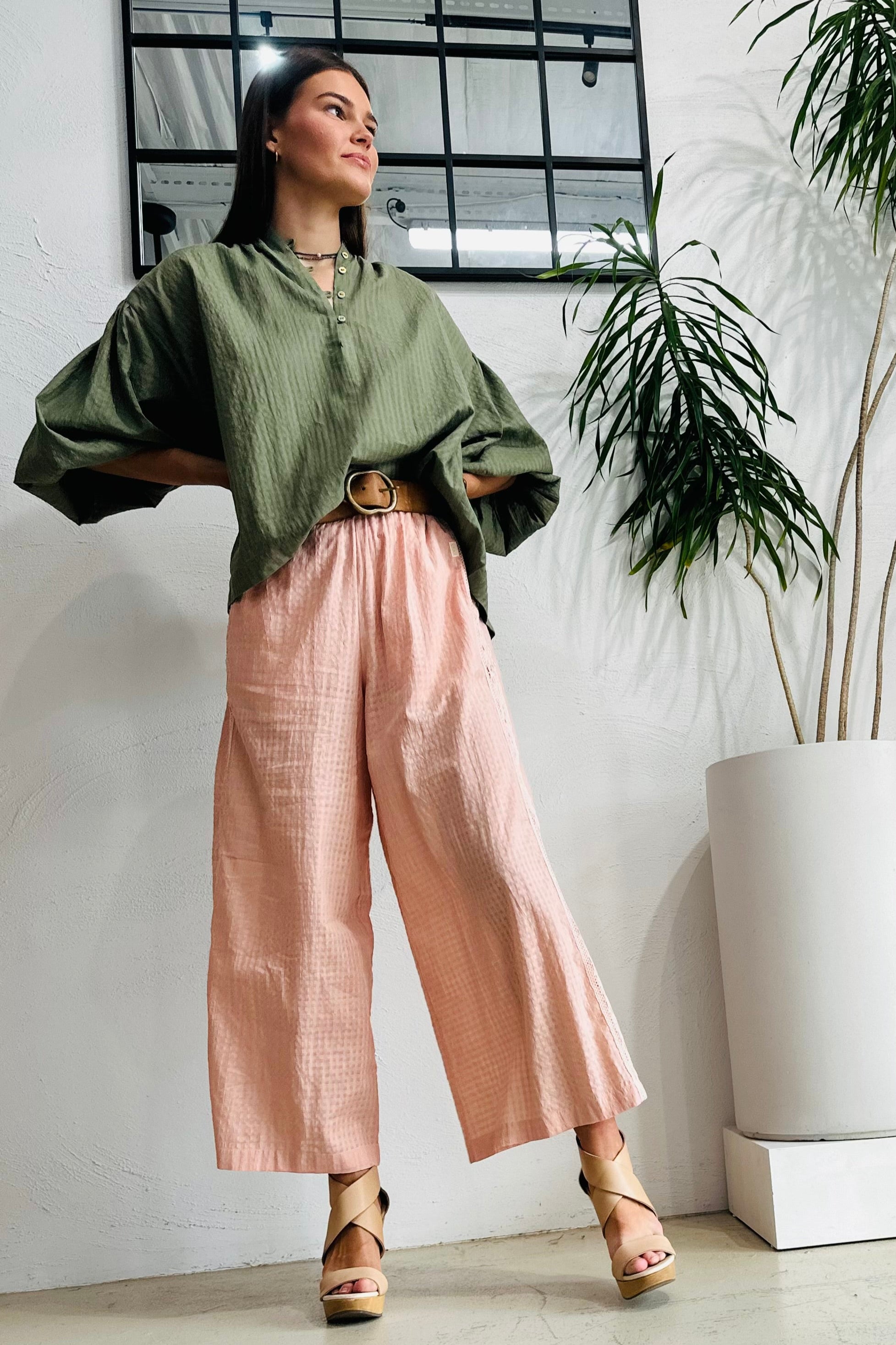 Pink Luxe Lace Wide-leg crop