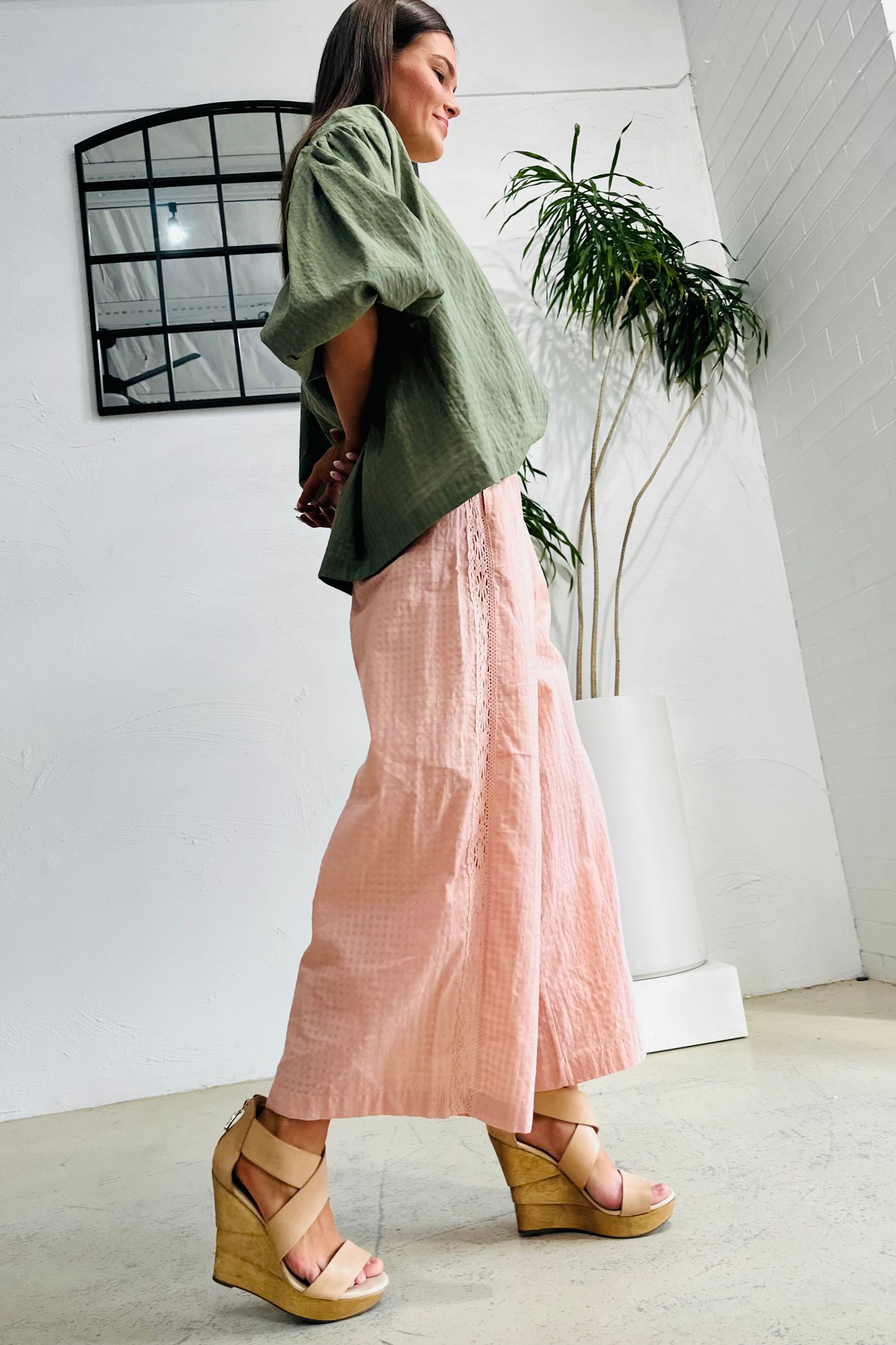 Pink Luxe Lace Wide-leg crop