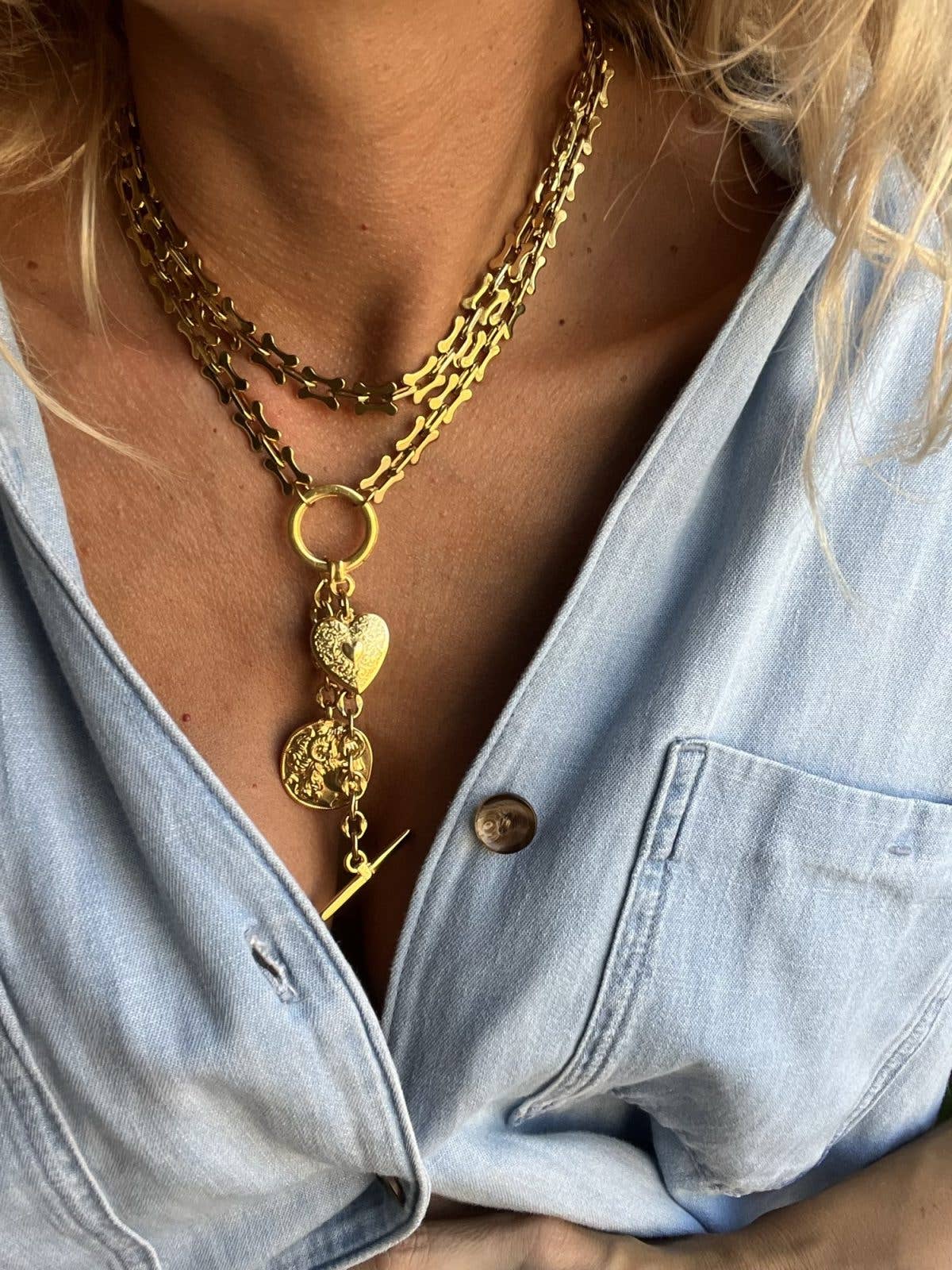 Gold Charm Lariat And Long Necklace: Lariat Necklace