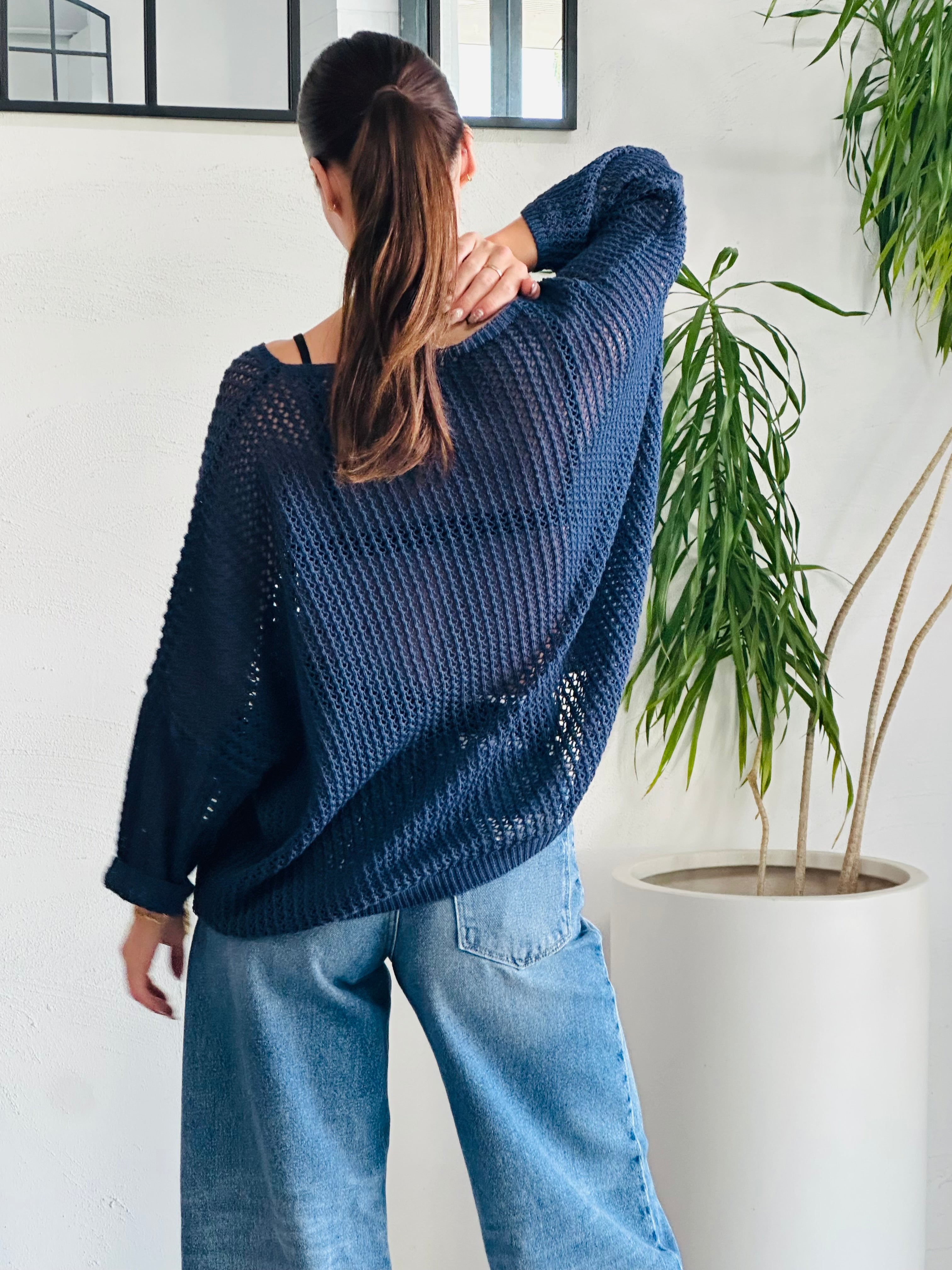 Cotton Lattice Knit - Navy