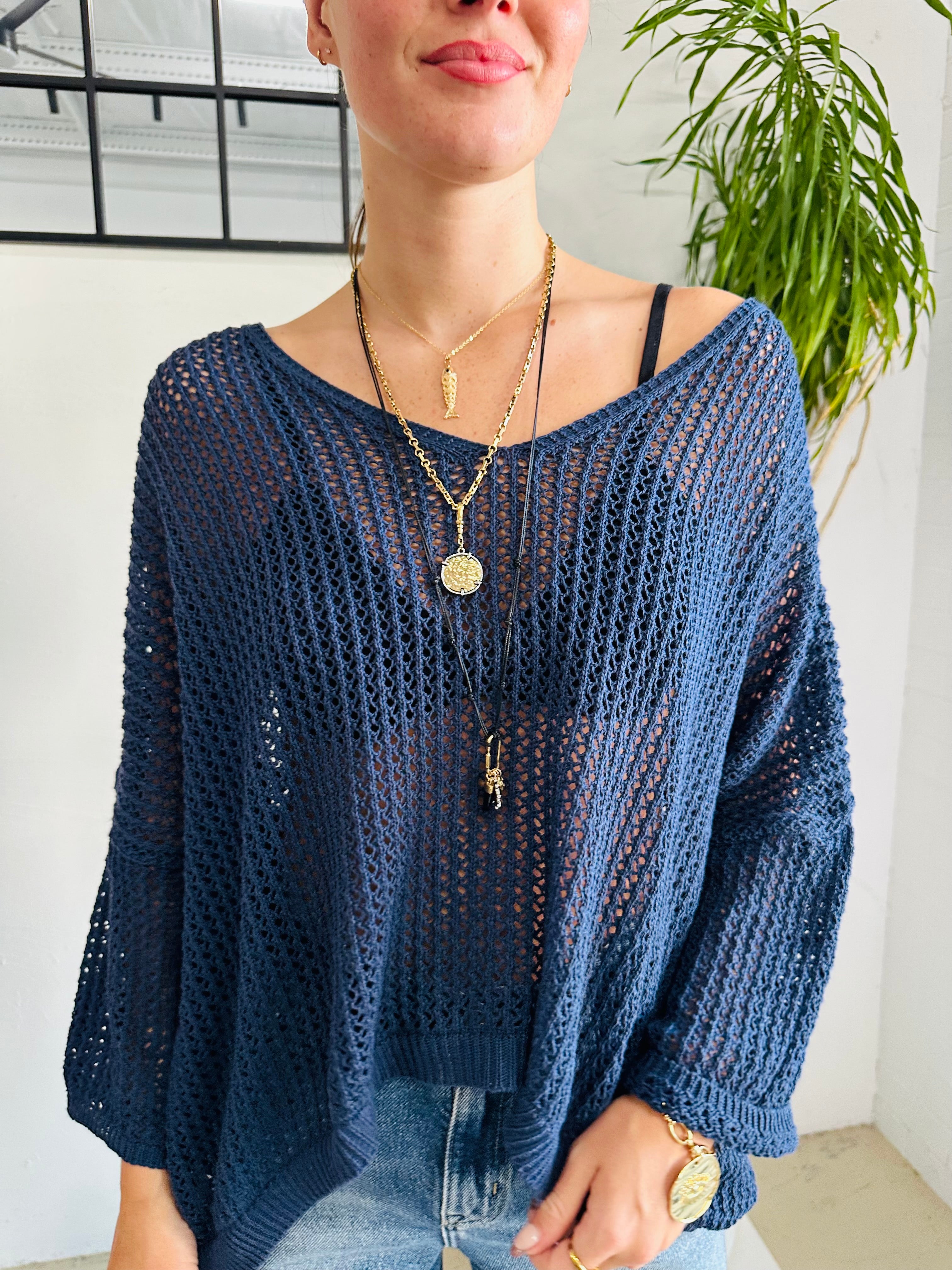 Cotton Lattice Knit - Navy