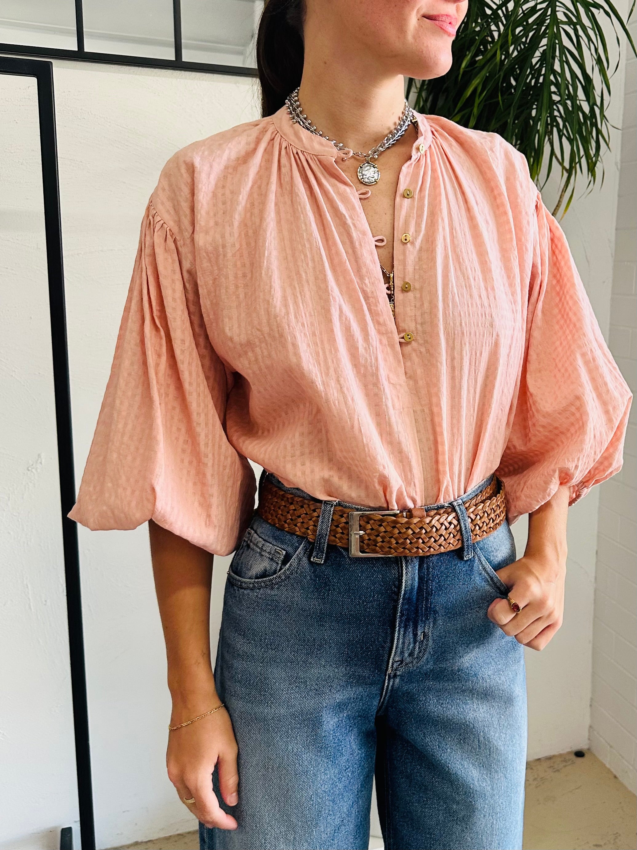 Pink Check Birdie Organic Cotton Blouse