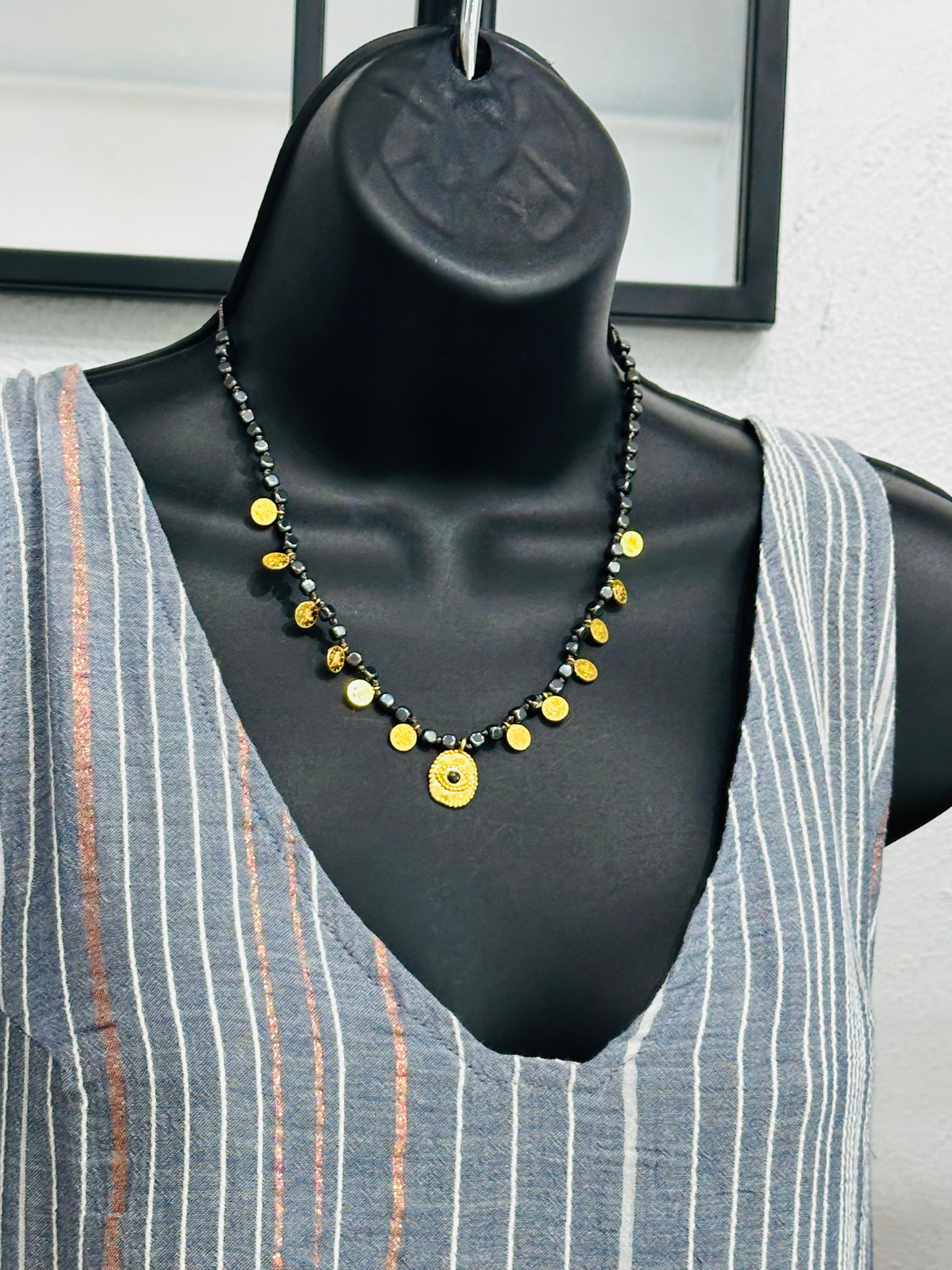 Chocker Charm / Black hematite beaded necklace