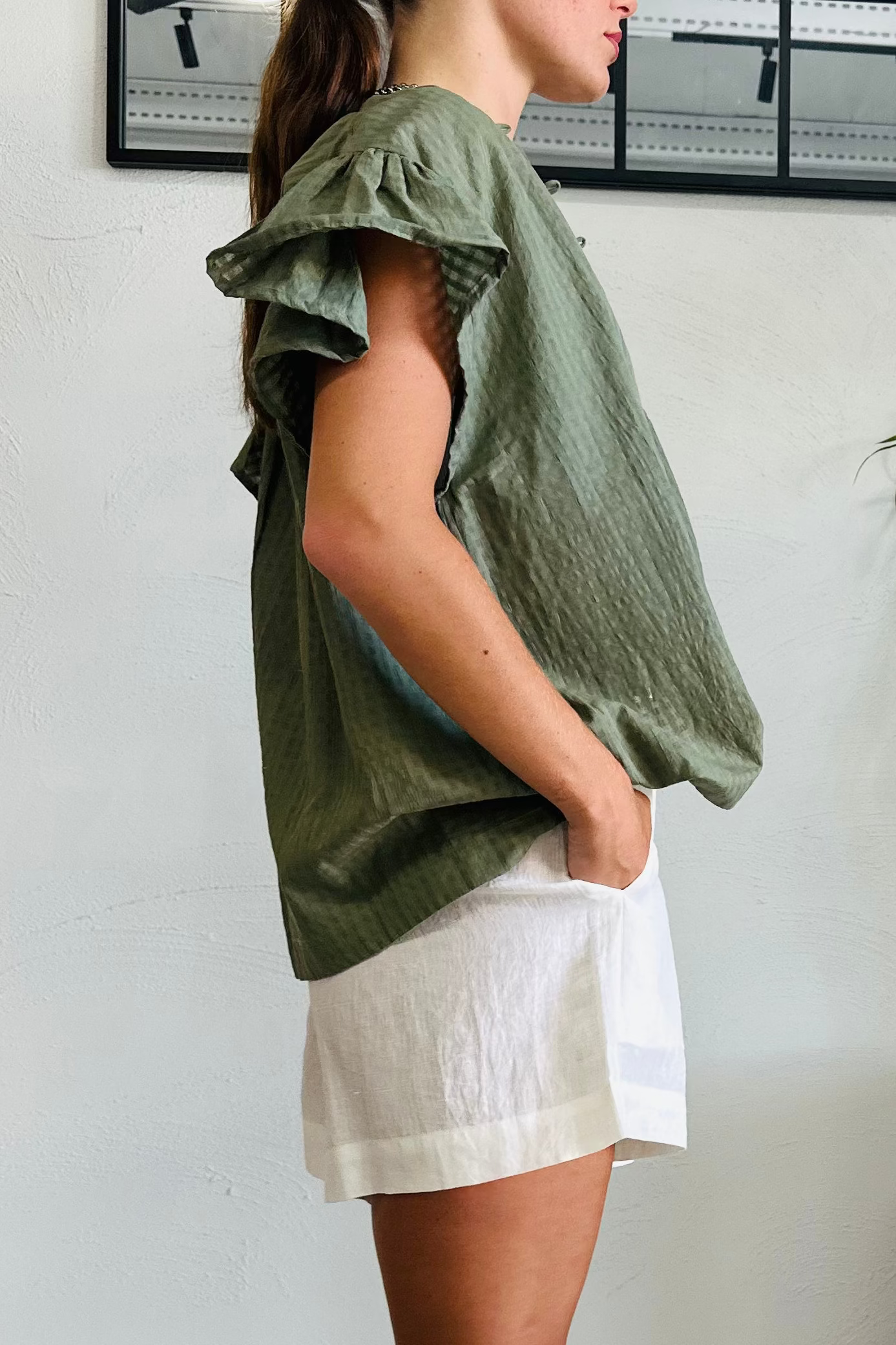 Azura Frill sleeve  Organic Cotton Blouse