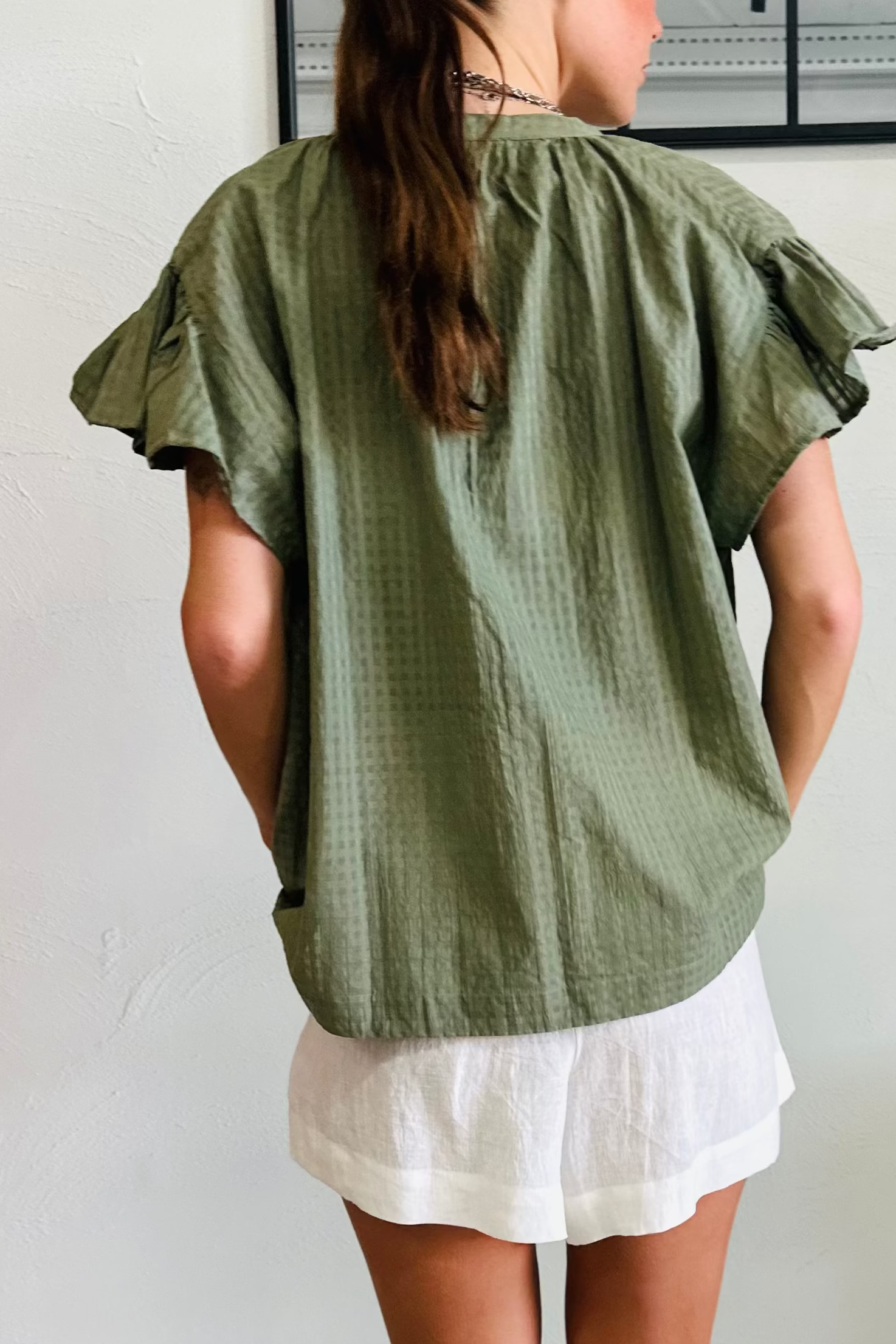 Azura Frill sleeve  Organic Cotton Blouse