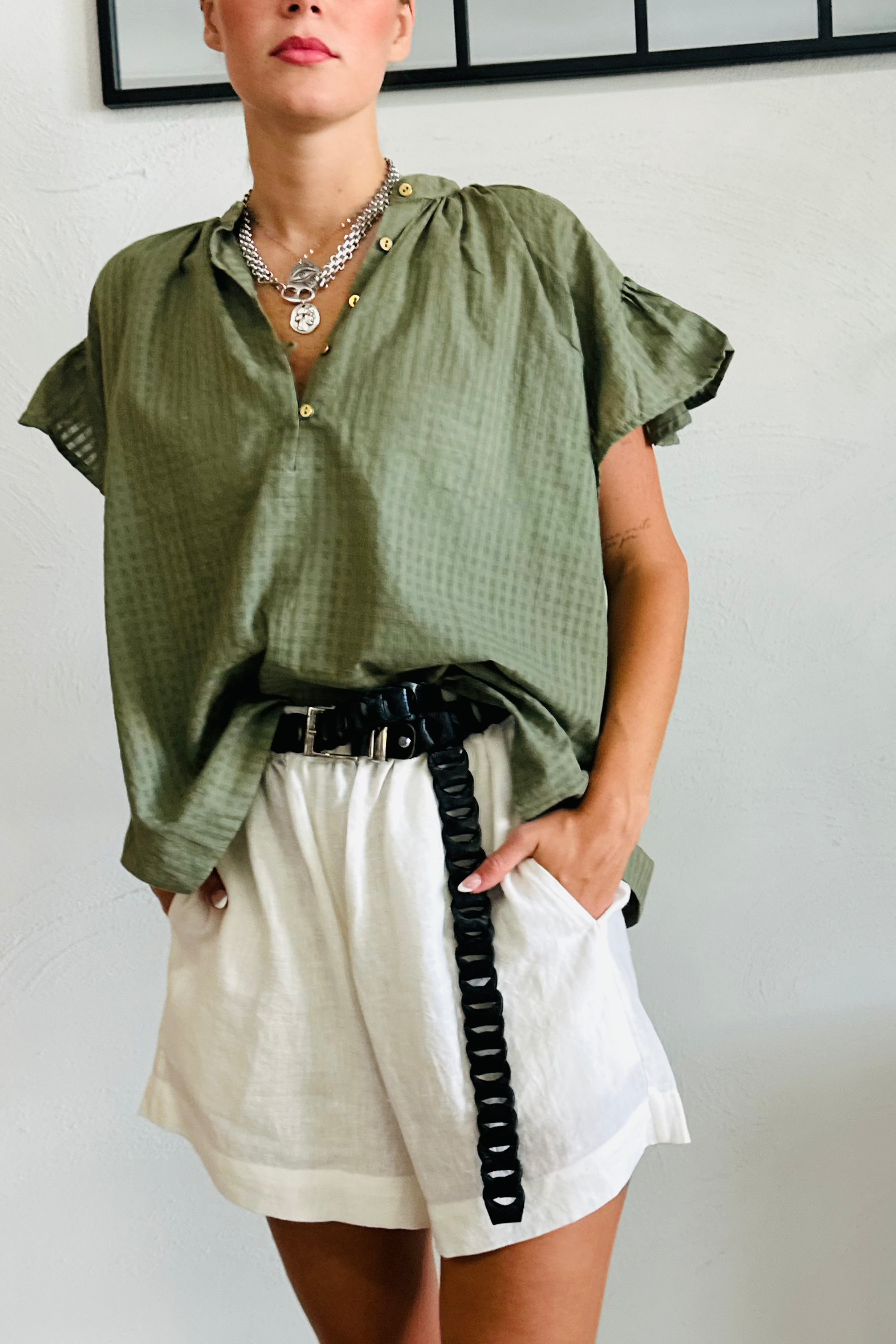 Azura Frill sleeve  Organic Cotton Blouse