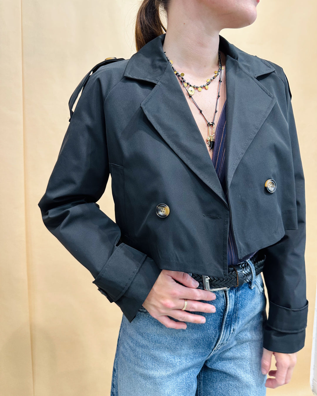 Crop Trench Coat - Black