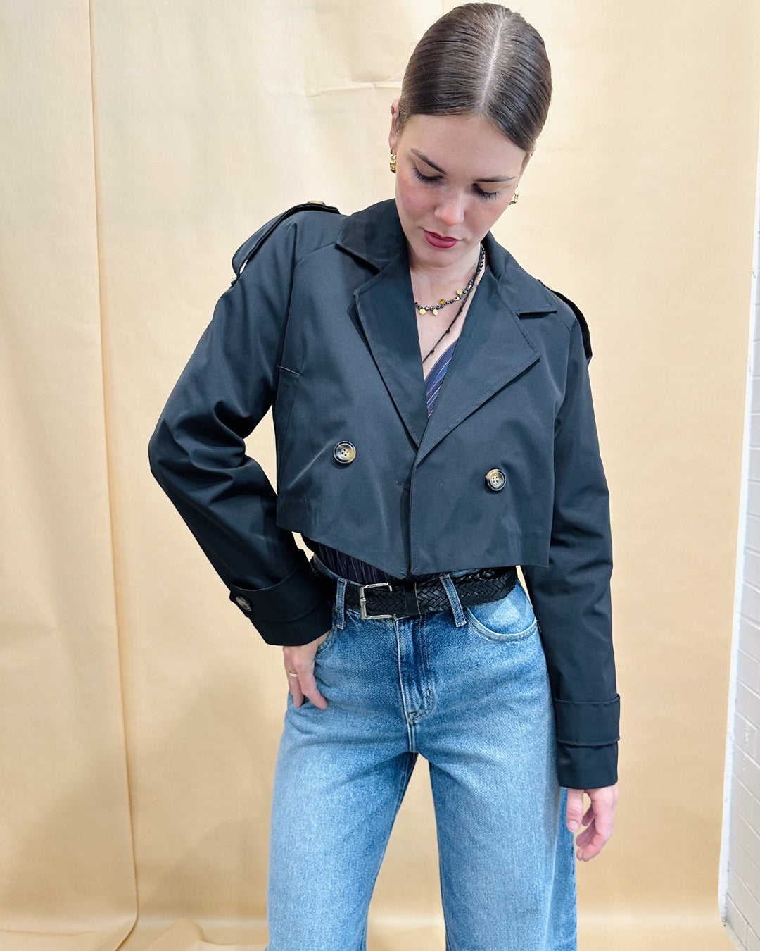 Crop Trench Coat - Black