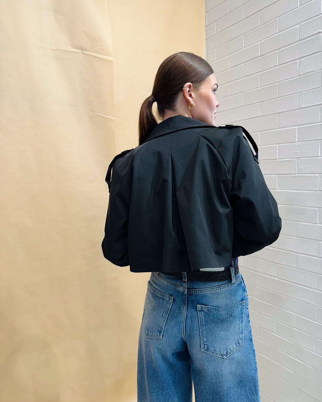 Crop Trench Coat - Black