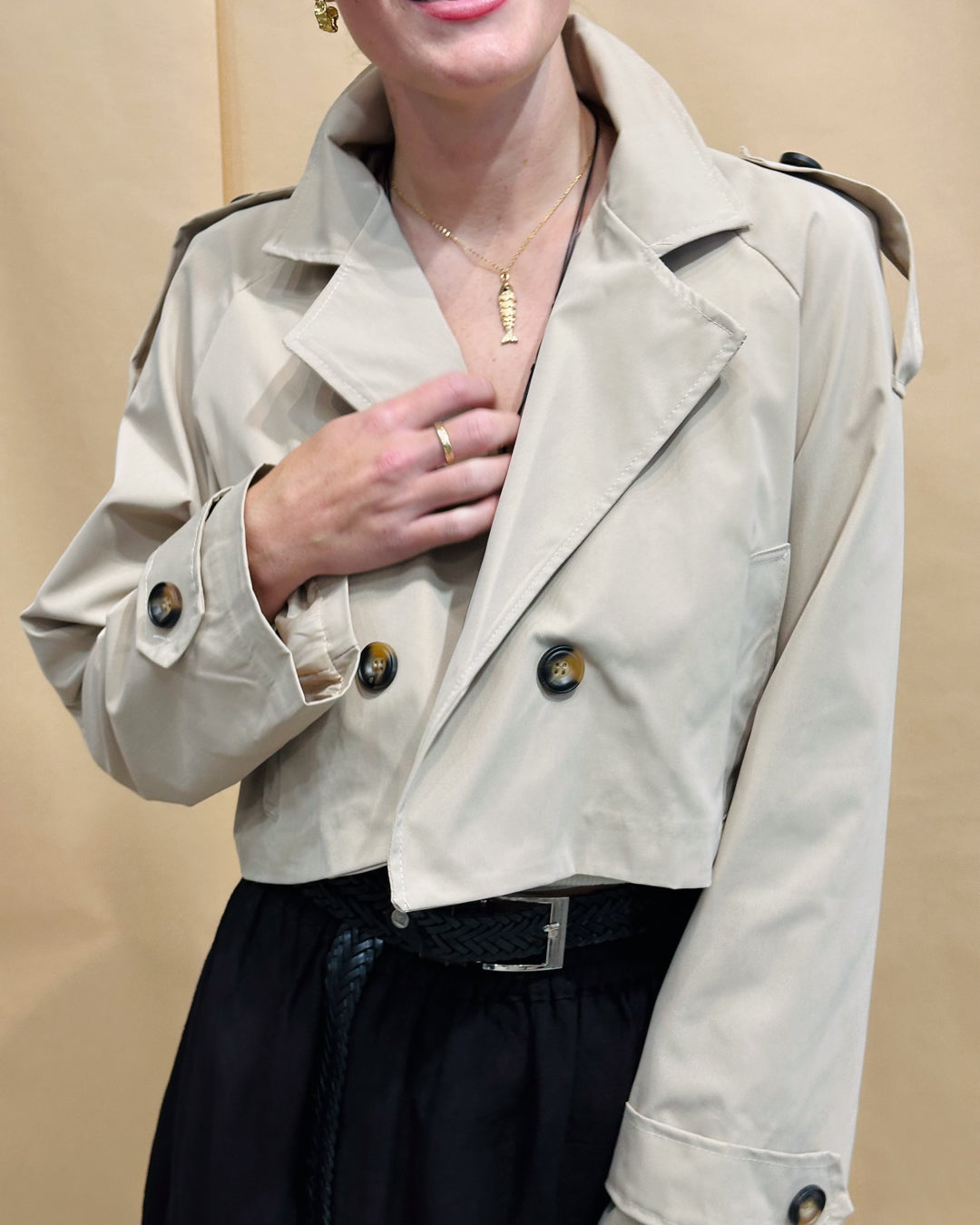 Crop Trench Coat - Bone