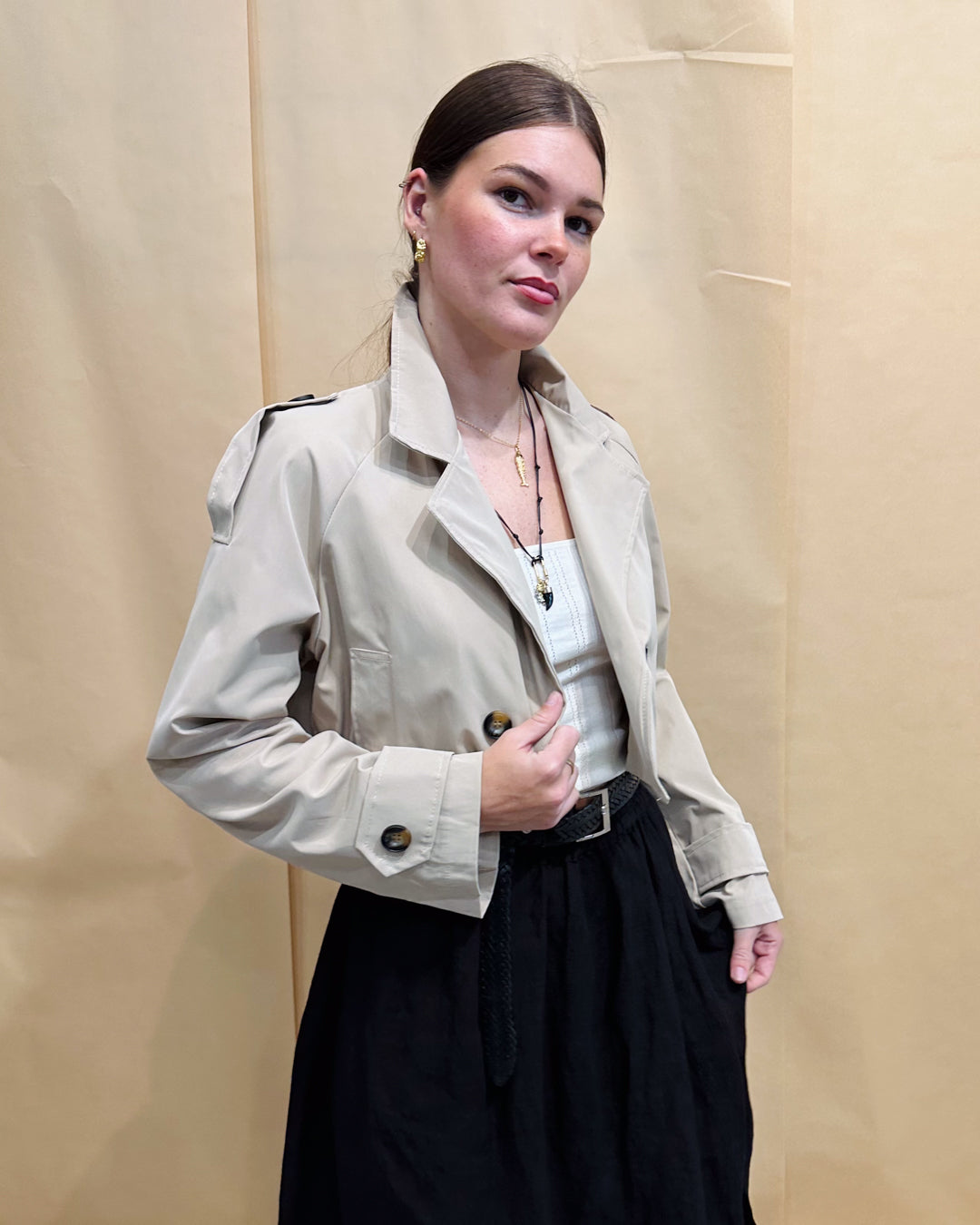 Crop Trench Coat - Bone
