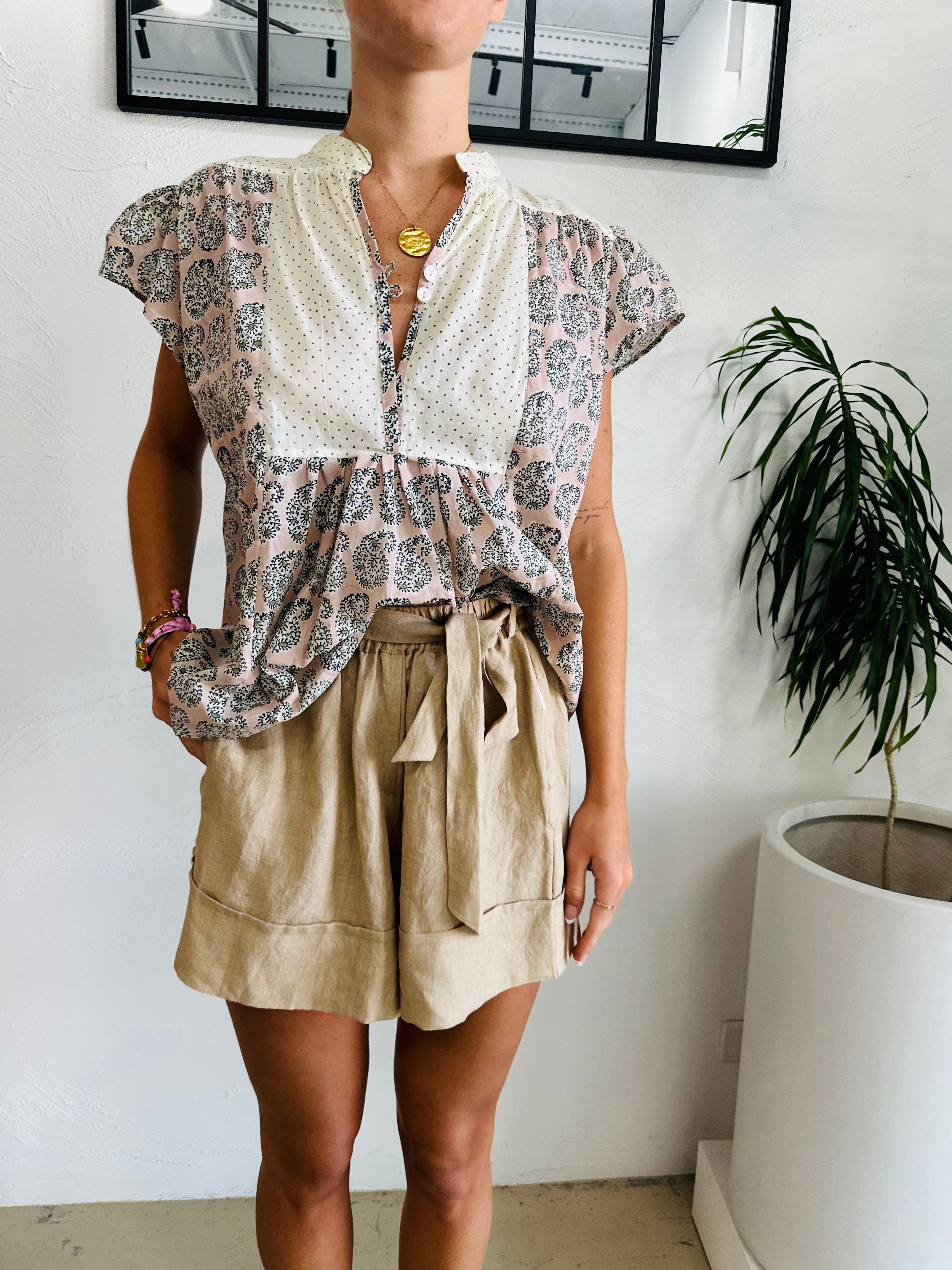 Frill Polka  Paisley Organic Cotton Blouse