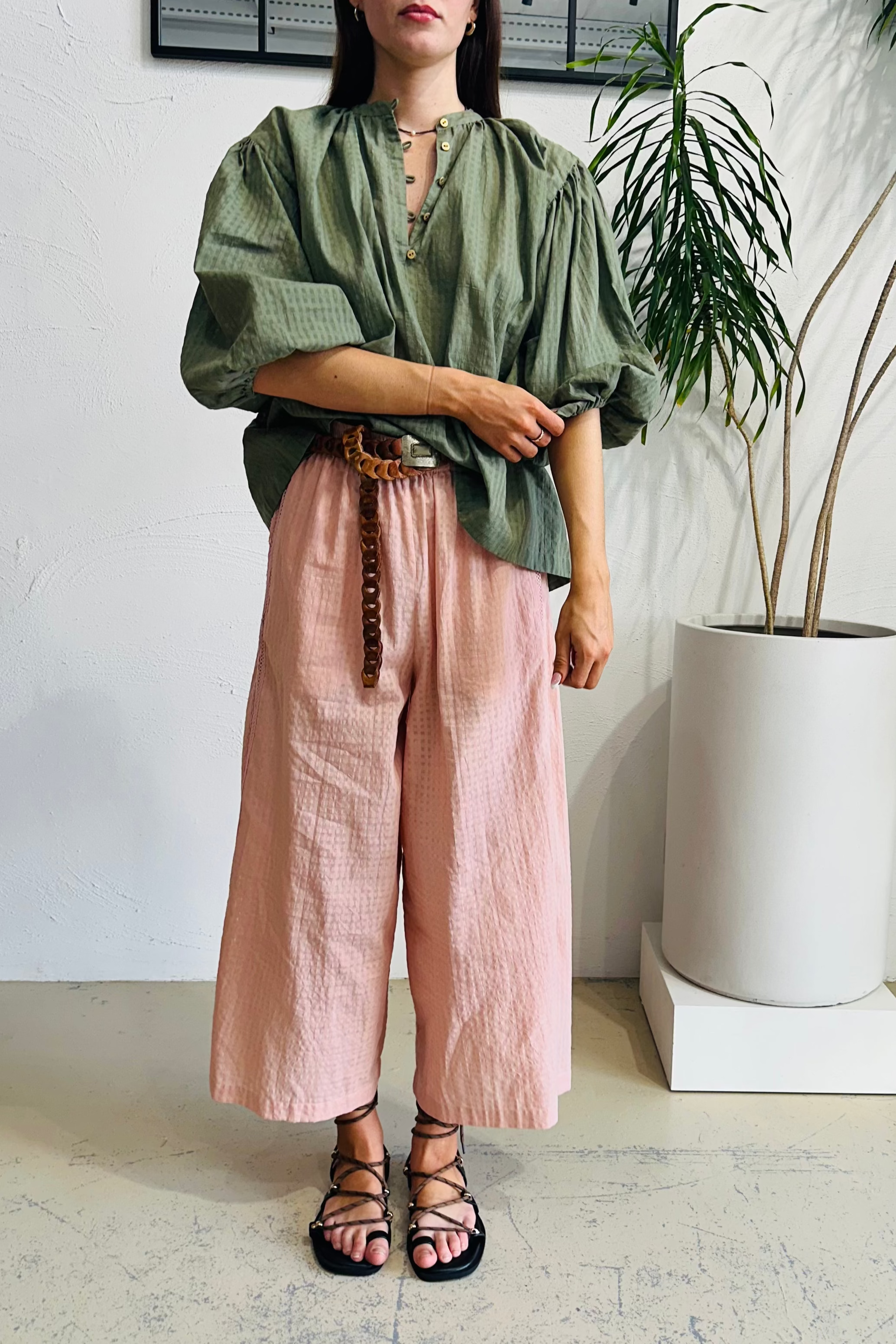 Olive Check Birdie Organic Cotton Blouse